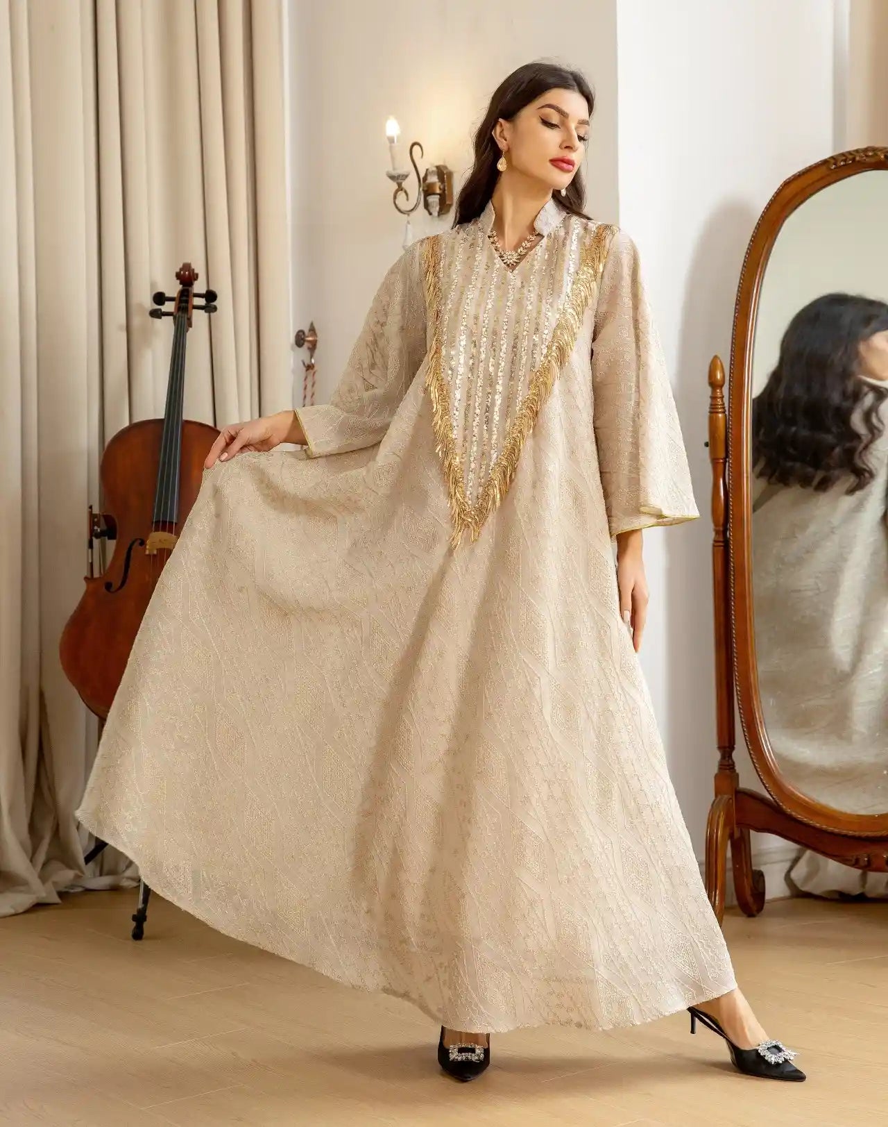 Elegant Eid Dress for Women - Doris Embroidery & Sequins Kaftan Caftan | Perfect for Eid Celebrations, Weddings & Special Occasions