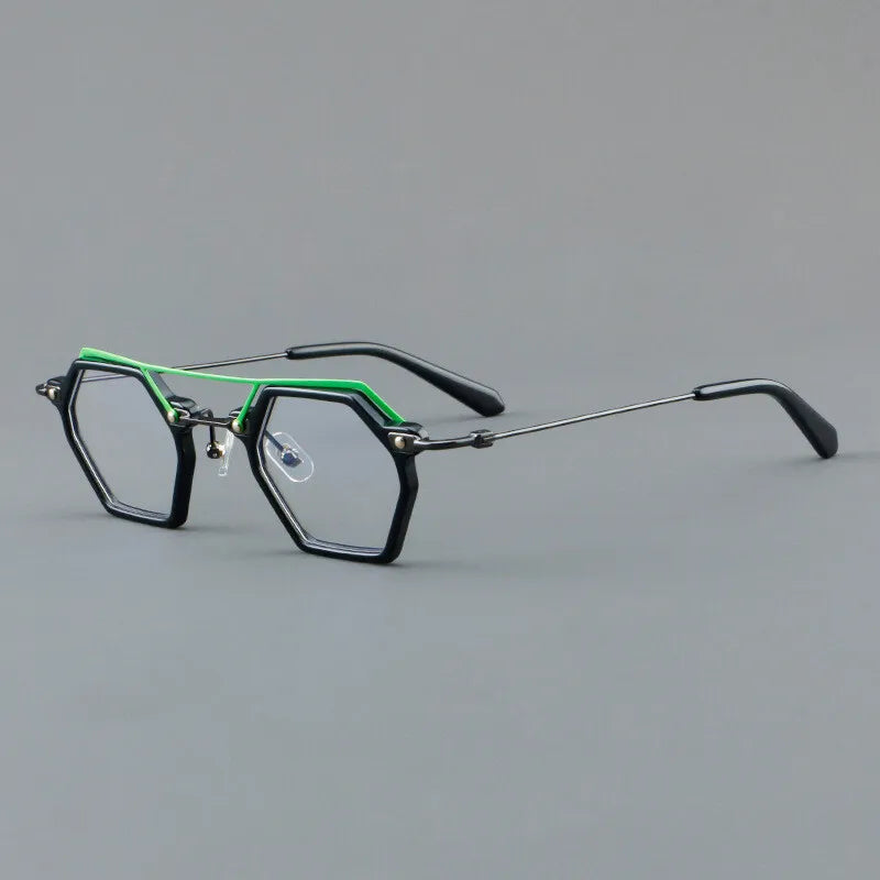 CCspace Unisex Full Rim Polygon Double Bridge Acetate Alloy Eyeglasses 3812 - Stylish & Durable Frame for Men & Women - Perfect for Work, Reading & Fashion Accessories