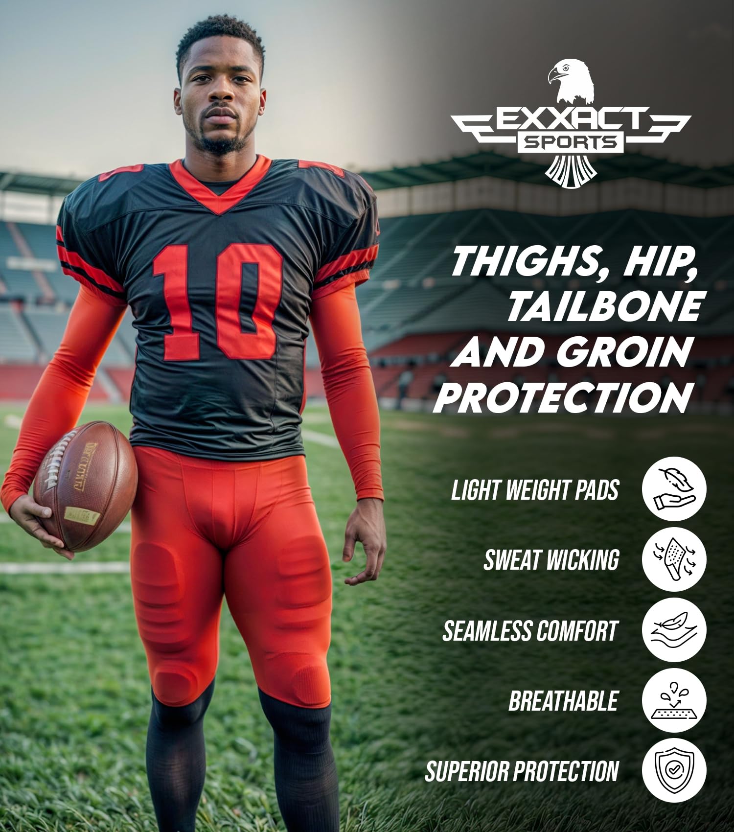 Exxact Sports Elite 5-Pad Adult Football Girdle for Men - Padded Compression Shorts with Cup Pocket | Protective Football Underwear for Training & Games | High-Performance Support for Football Players
