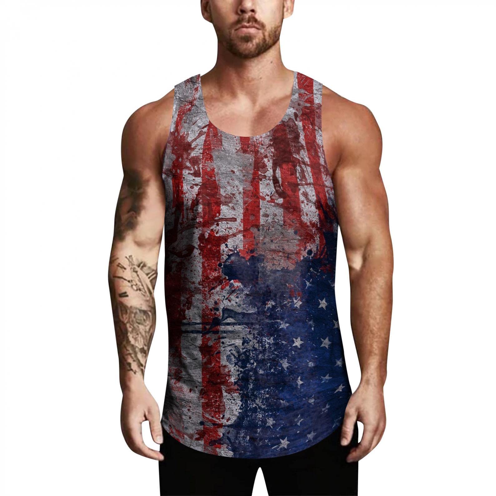 Men's 3D American Flag Printed Sleeveless Tank Top - Summer Gym Workout Shirt, Beach Muscle Tee & Sports Apparel for Outdoor Activities, Running and Casual Wear