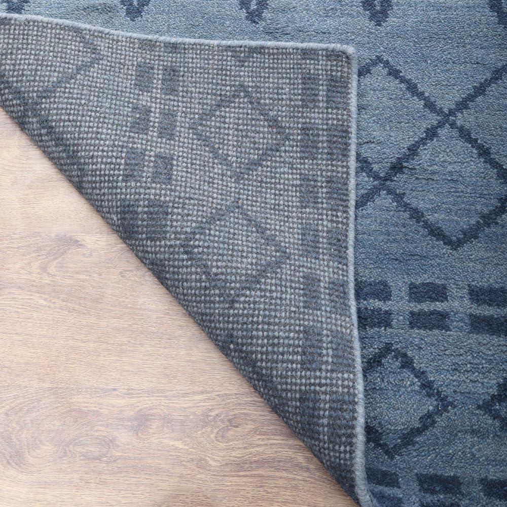 Hand Knotted Wool Geometric Area Rugs 8'x10' - Modern Light Blue Rectangle Rug, Medium Pile Handmade Carpet for Living Room & Bedroom | Boho Chic Home Decor, Cozy Floor Covering (N01117)