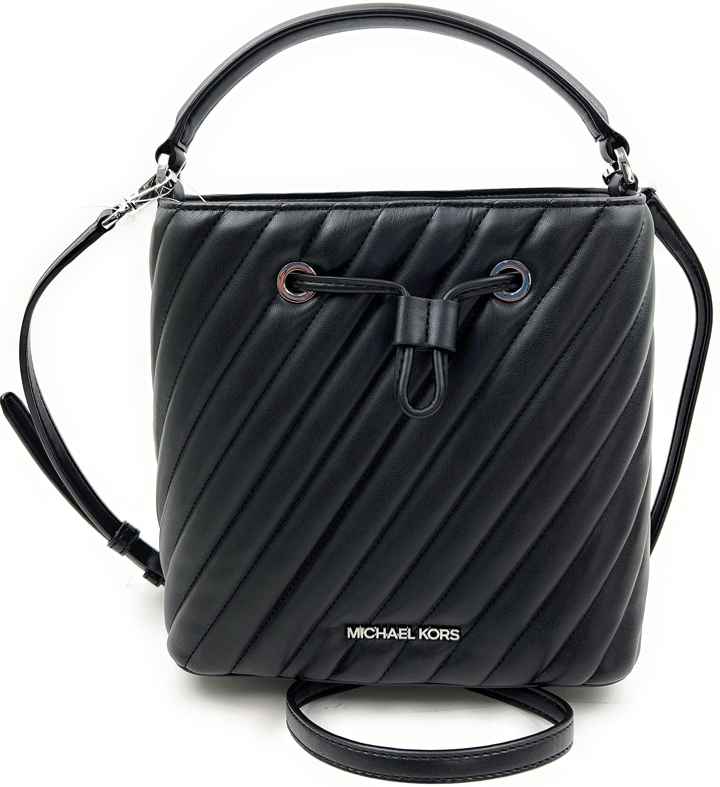 Michael Kors Suri Medium Bucket Crossbody Bag - Quilted Vegan Leather Handbag for Women (Black) | Perfect for Work, Travel & Everyday Use