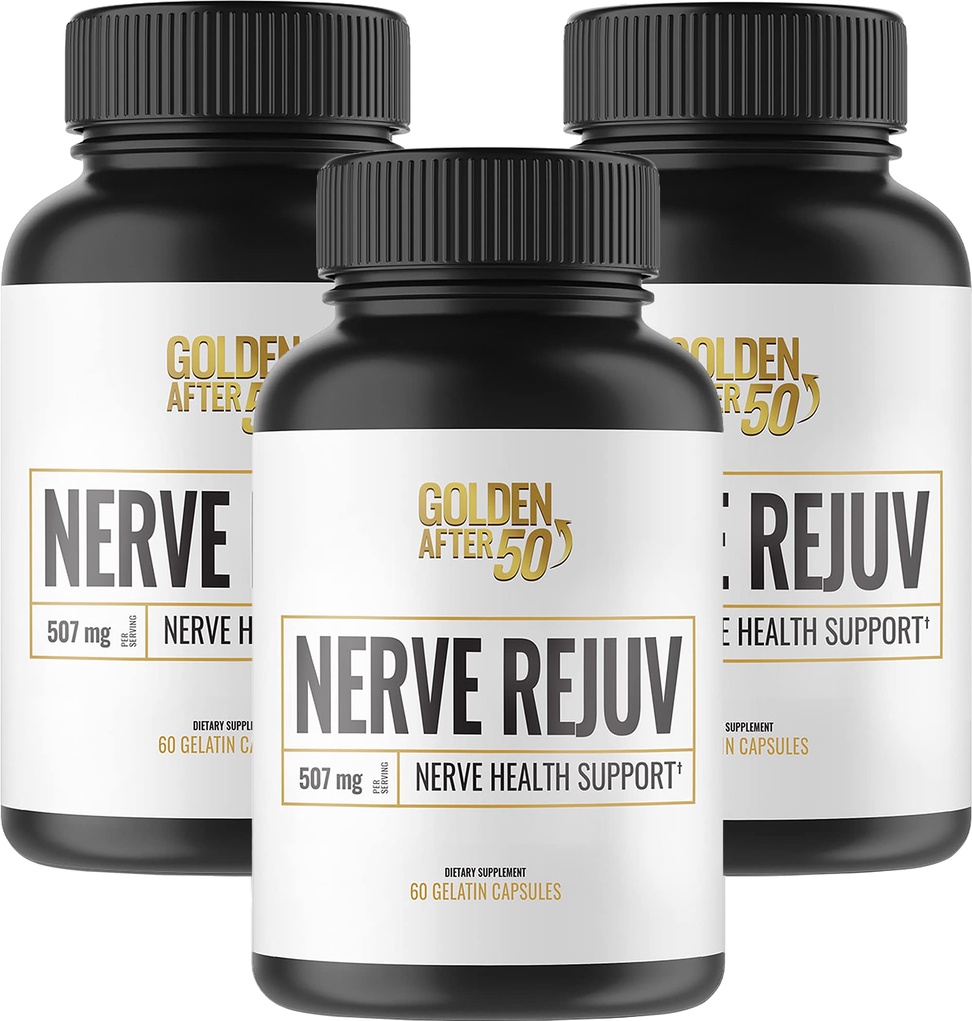 Golden After 50 Nerve Rejuvenation Supplement - Nerve Health Support with Alpha Lipoic Acid, Vitamin B6, B12 & D - Turmeric & Passion Flower for Nerve Pain Relief - 3 Bottles (90-Day Supply) - Supports Healthy Nervous System for Active Seniors & Neuropathy Sufferers
