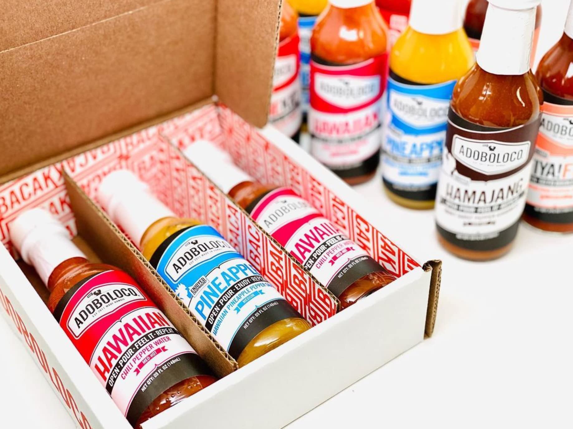 Adoboloco Hot Sauce Variety Pack - 3 Bottles (5oz Each) Spicy Hamajang, Jalapeno & Hawaiian Chili Pepper Water - Extreme Heat Gourmet Chili Sauce Bundle - Perfect for Tacos, Wings & BBQ