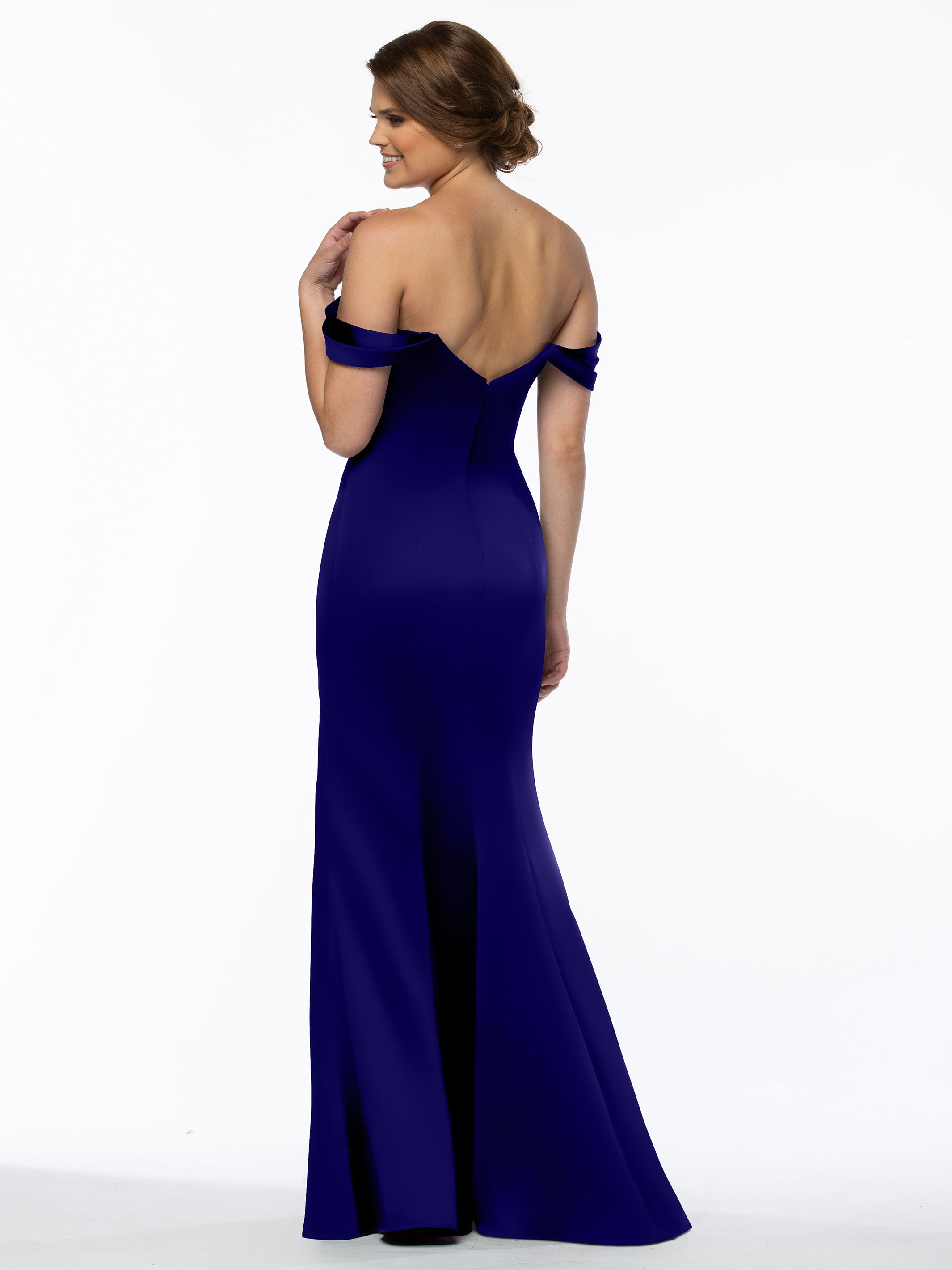 Elegant 80151 Fitted Satin Bridesmaid Dress with Off-The-Shoulder Sleeves - Perfect for Weddings, Formal Events & Special Occasions