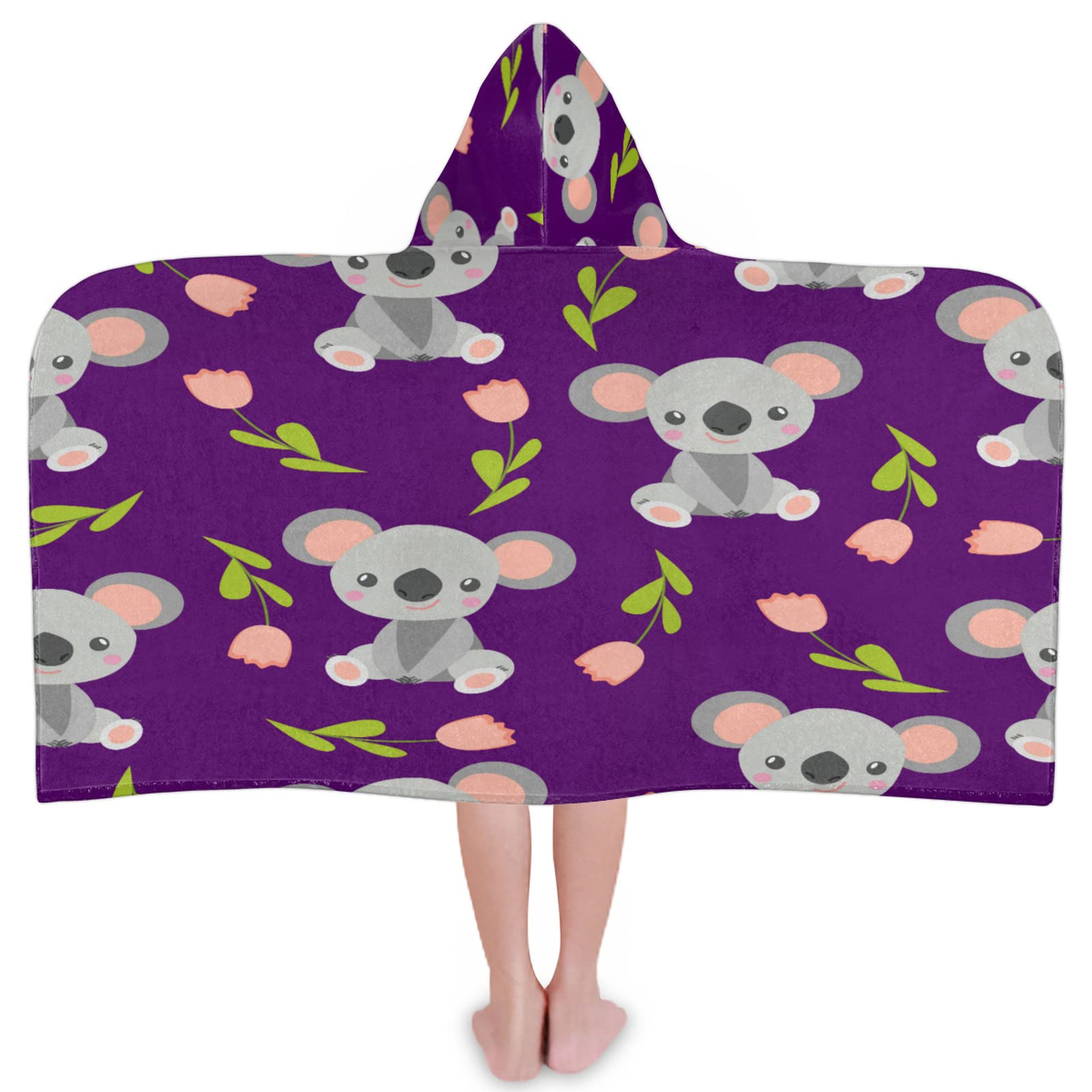 Kids Hooded Bath Towel - Soft Absorbent Koala Animal Beach Towel with Floral Leaf Design for Toddlers, Boys & Girls, Perfect for Pool, Swim, Bath Time & Outdoor Adventures