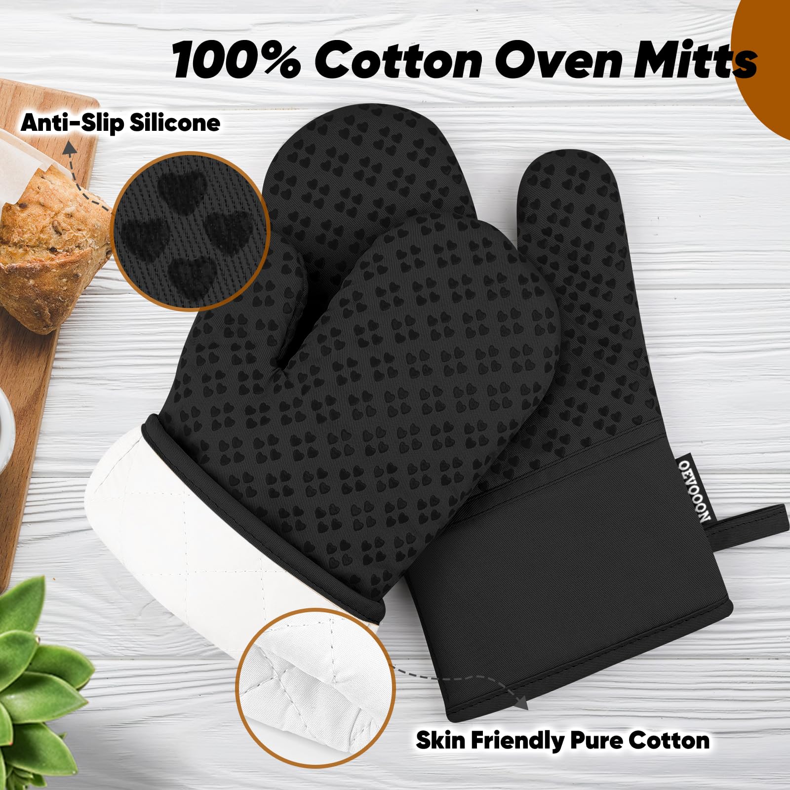 Heat Resistant Oven Mitts and Pot Holders Set of 4 - 500℉ Protection with Non-Slip Silicone Surface - Perfect for Cooking, Baking, Grilling & BBQ - Essential Kitchen Accessories for Home Chefs