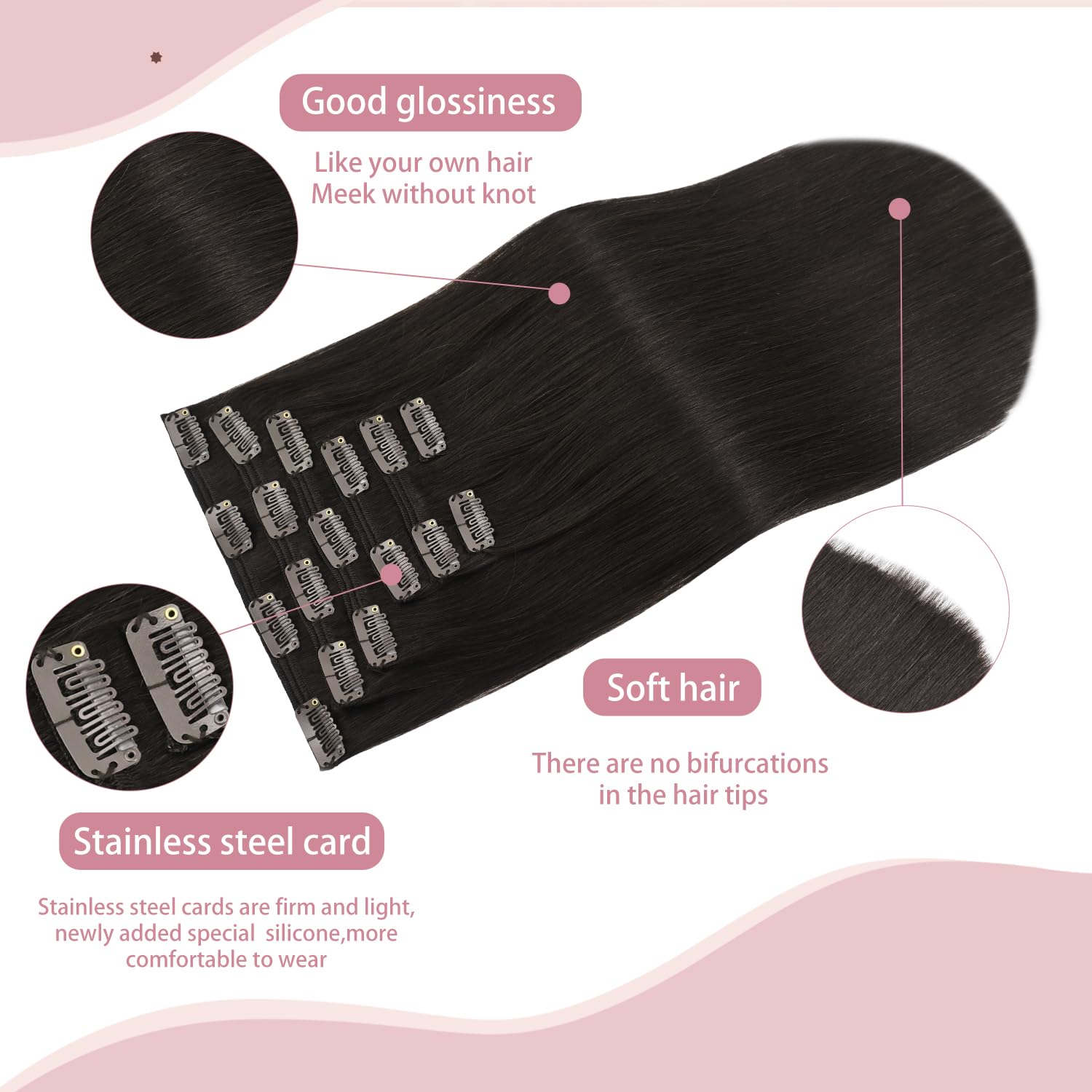 HUAYI 16 Inch Dark Brown Clip-In Hair Extensions for Women - 7pcs Set 120g Real Human Hair | Seamless, Natural Look & Easy to Style | Perfect for Daily Wear, Parties & Special Occasions