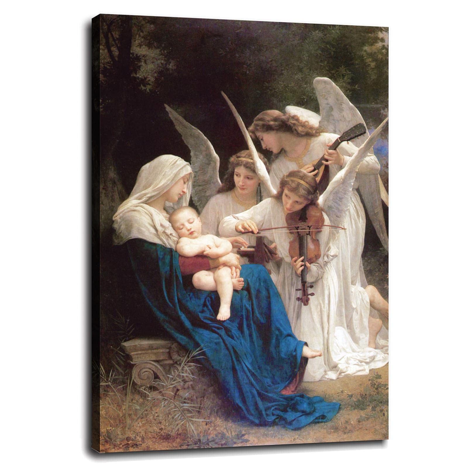 William Adolphe Bouguereau Song of the Angels Canvas Art Print - 36x24 Inch Framed Wall Decor for Living Room, Bedroom & Office | Vintage Oil Painting Reproduction | Home & Office Decoration