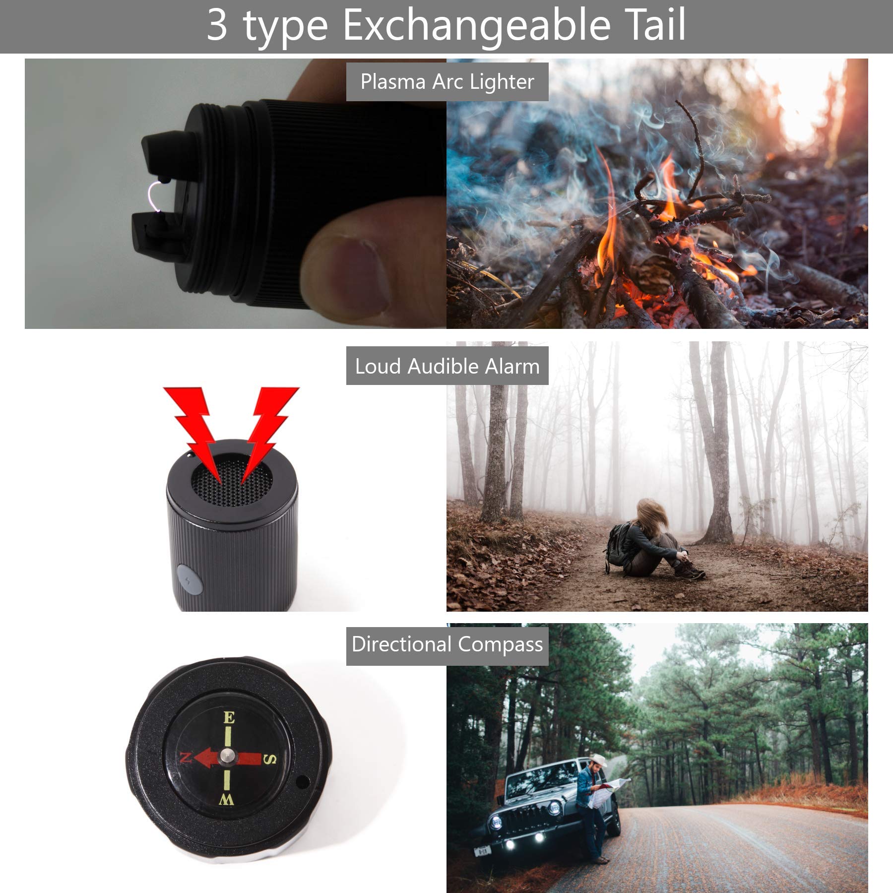 Emergency Car Flashlight with LED Light, Window Breaker & Seatbelt Cutter - USB Charging Port, Arc Lighter & Hand Crank - Perfect for Roadside Emergencies, Camping, Home Safety & Power Outages (Includes Alarm & Compass)
