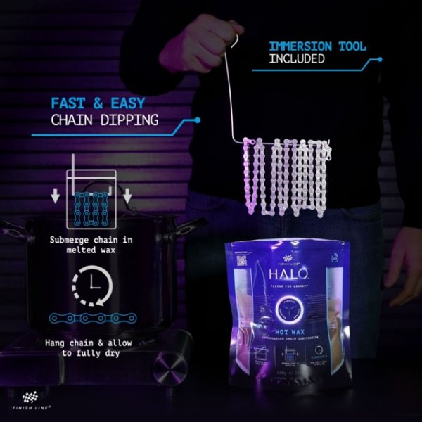 Finish Line HALO HOT WAX Bicycle Chain Lube 600g - Premium Bike Lubricant for All Weather Conditions | Ideal for Road Bikes, Mountain Bikes & Commuting