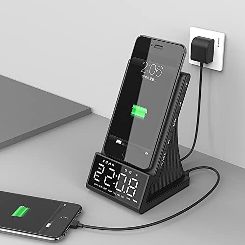 Aifeideen Portable Bluetooth Speaker with Wireless Charger, Alarm Clock & Phone Holder - HD LED Display, Remote Control Included - Perfect for Home, Office & Travel (Black)
