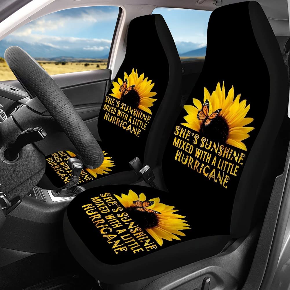 BIGCARJOB Sunflower Car Seat Covers Full Set - 12-Piece Steering Wheel Cover with Seat Belt Pads & Coasters, Universal Fit for Car SUV Van Truck - Perfect Women's Gift & Summer Road Trip Accessories