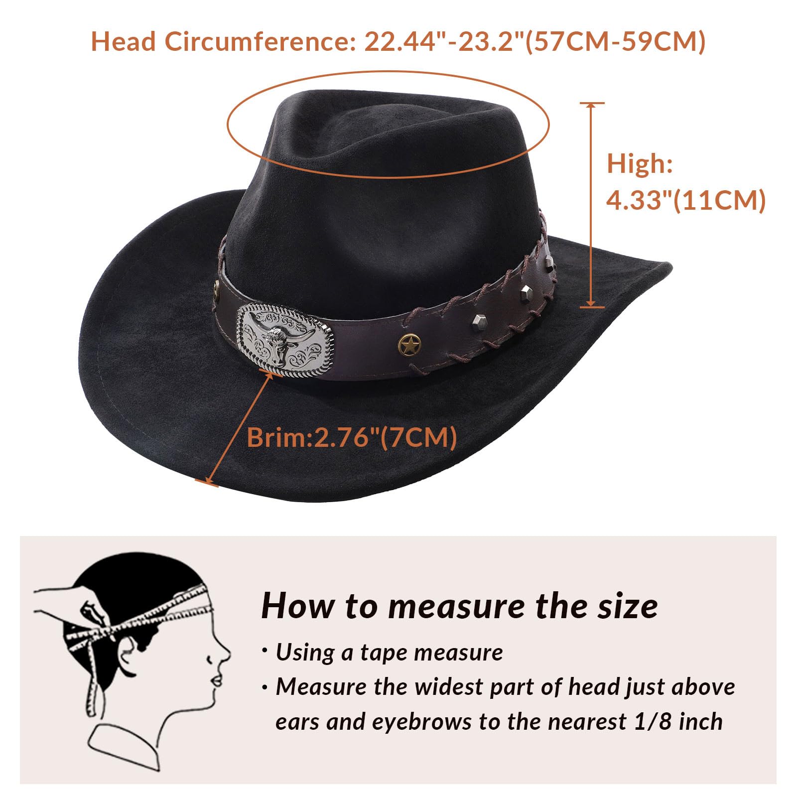 SANSTHS Western Cowboy Hats for Men & Women - Wide Brim Felt Cowgirl Hat with Leather Band - Perfect for Rodeo, Country Music Festivals & Western Fashion Outfits