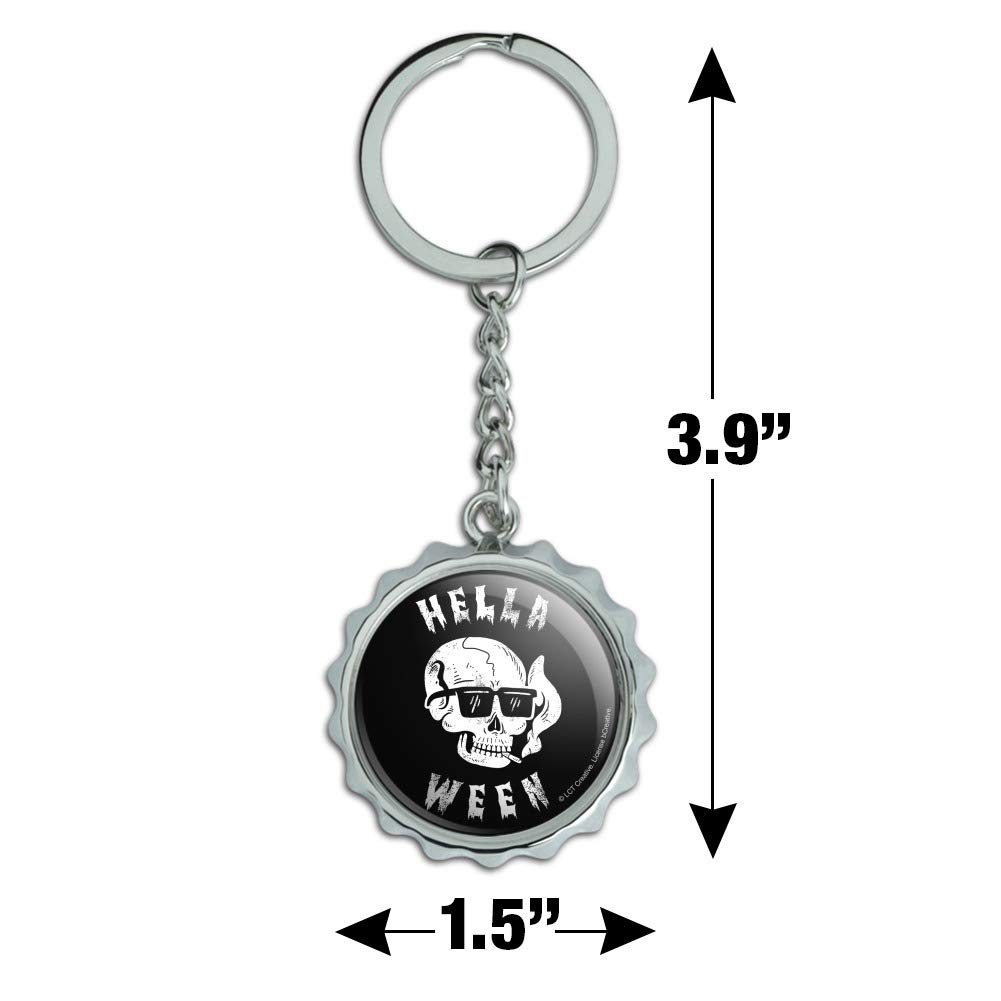 Halloween Skull Keychain - Chrome Plated Metal Bottle Opener with Pop Cap - Funny Humor Gift for Halloween Party, Cosplay & Bar Accessories