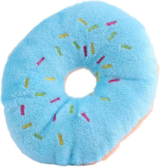 2 PCS Blue Donut Shape Plush Dog Toys with Squeaker - Chew Guard Technology for Small & Medium Dogs - Soft & Durable Chewing Toy for Puppies - Perfect for Playtime, Training & Teething Relief