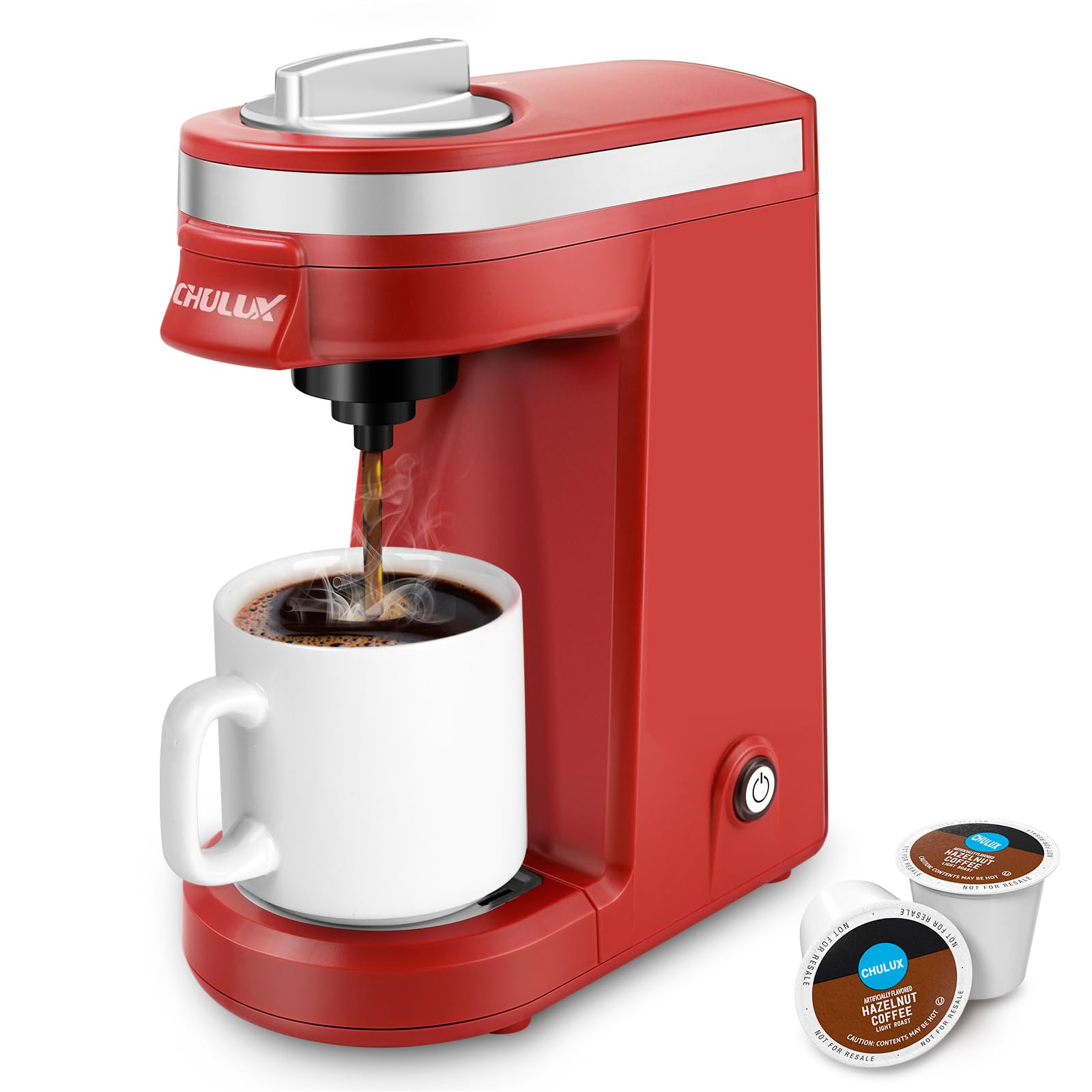 CHULUX Mini Single Serve Coffee Maker for K-Cups & Pods - Compact Lightweight Machine for Americano, Espresso & Hot Beverages - Perfect for Home, Office & Travel - Red