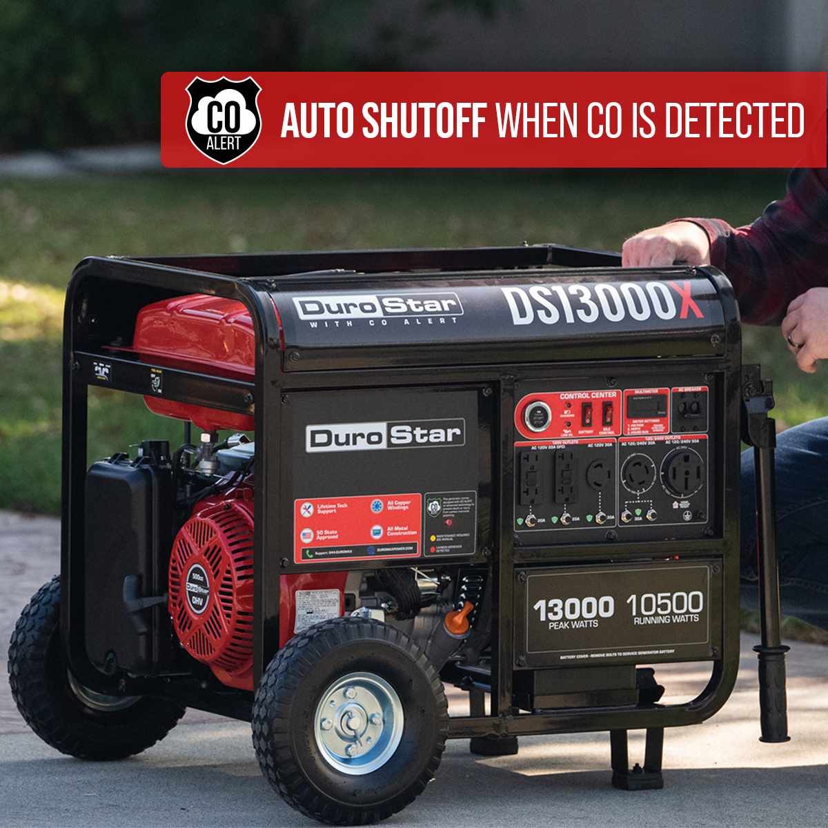 13,000 Watt Portable Gasoline Generator with CO Alert - Reliable Backup Power for Home, Camping & Emergency Use