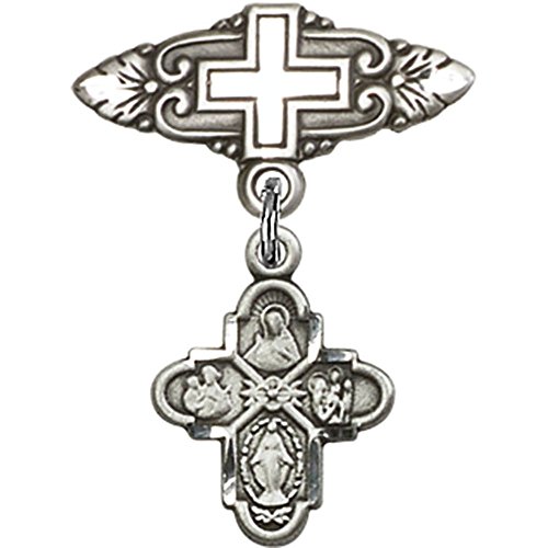 Sterling Silver Baby Badge with 4-Way Charm & Cross Pin - 1