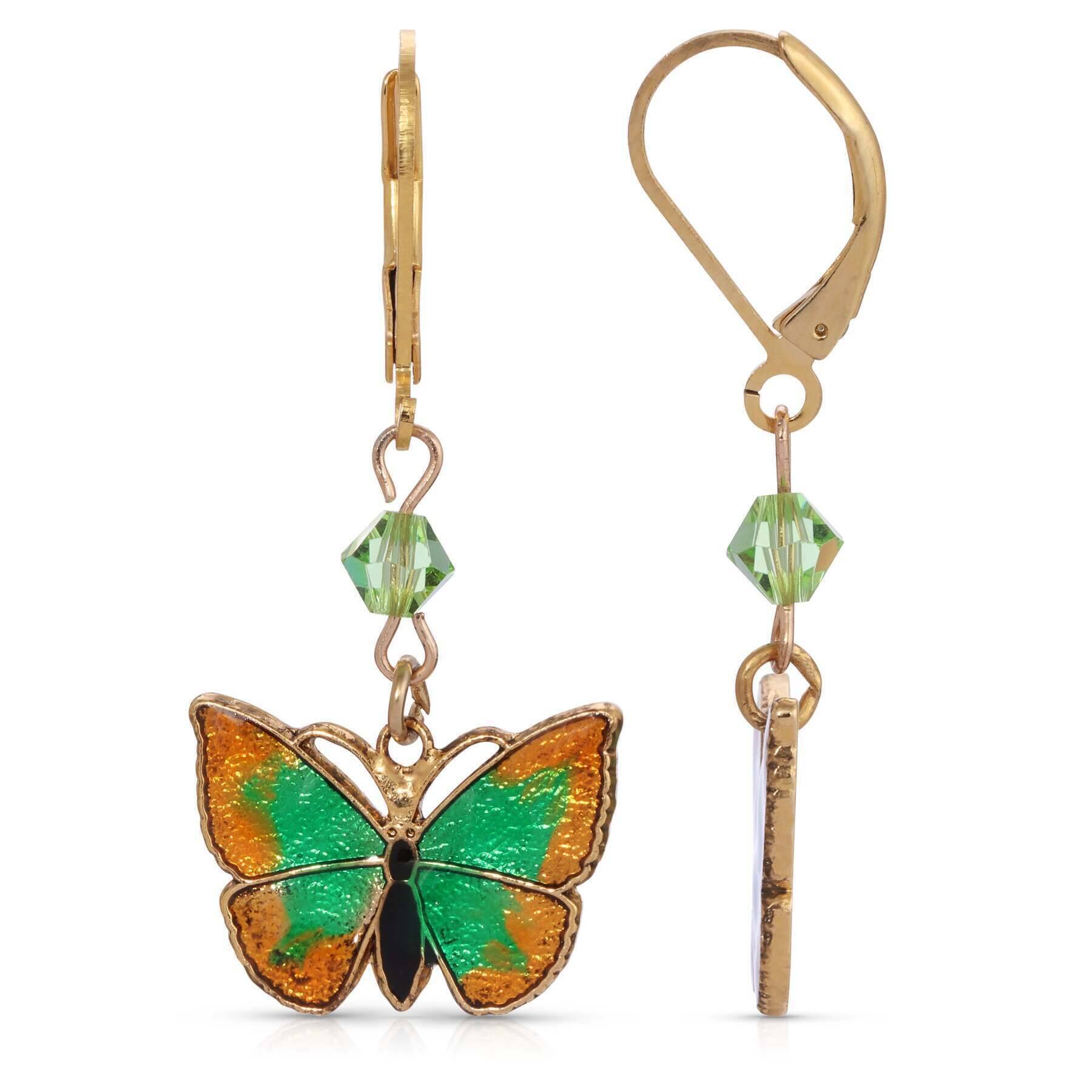 1928 Metamorphic Butterfly Peridot Crystal Drop Earrings - Vintage Style Dangle Earrings for Women, Gift for Her - Perfect for Parties, Weddings & Special Occasions