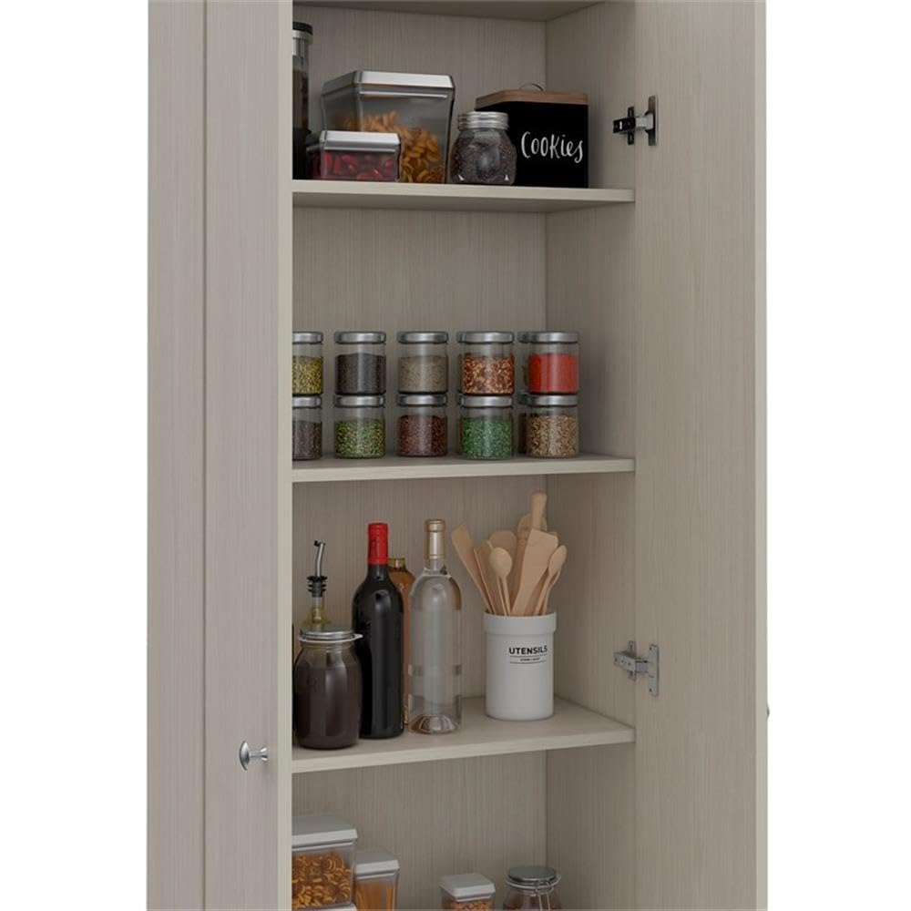 Home Square 2-Piece Wooden Storage Cabinet Set with Double Doors in Off-White | Pantry Organizer for Kitchen, Bathroom & Entryway Storage
