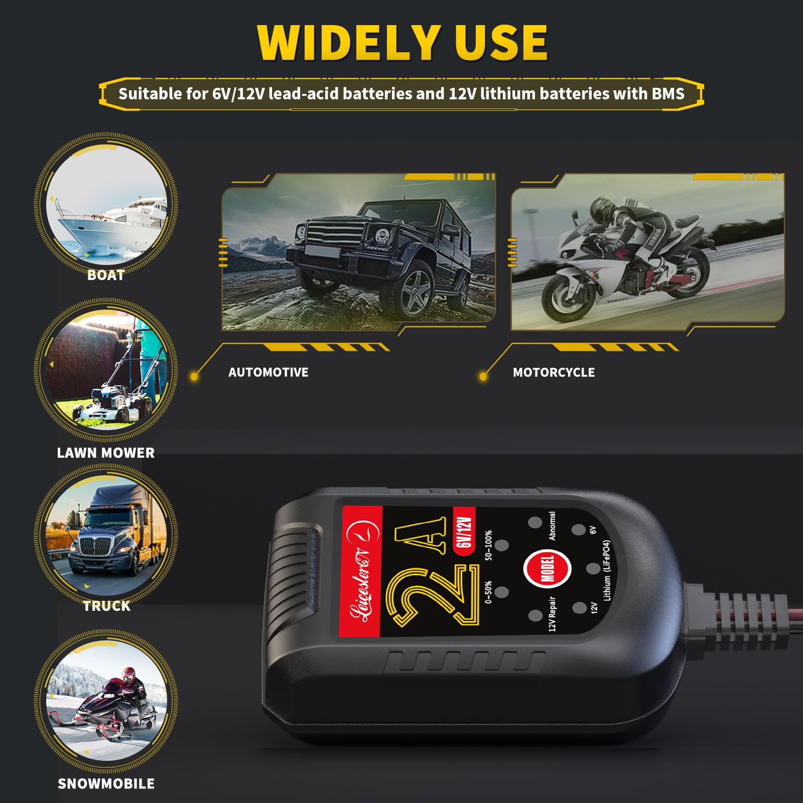 LST 2A Smart Battery Charger & Maintainer - 6V/12V Automatic Trickle Charger for Car, Motorcycle, Lawn Mower, Tractor - Compatible with SLA, AGM, Gel & Lead Acid Batteries - Perfect for Winter Storage & Long-Term Vehicle Maintenance