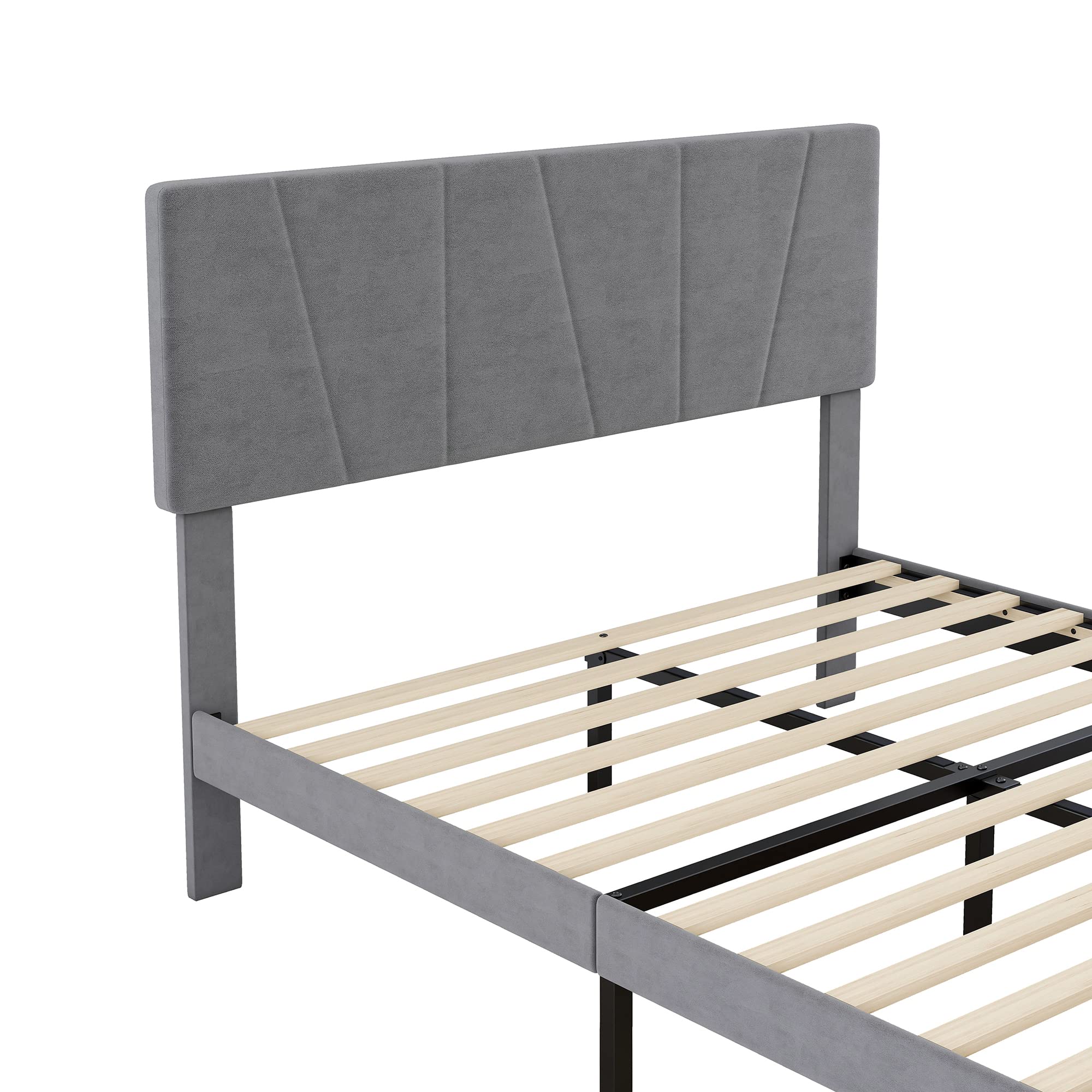 SOFTSEA Full Size Upholstered Platform Bed Frame with Adjustable Headboard & Storage Drawer - Tufted Modern Bedroom Furniture for Small Spaces & Guest Rooms