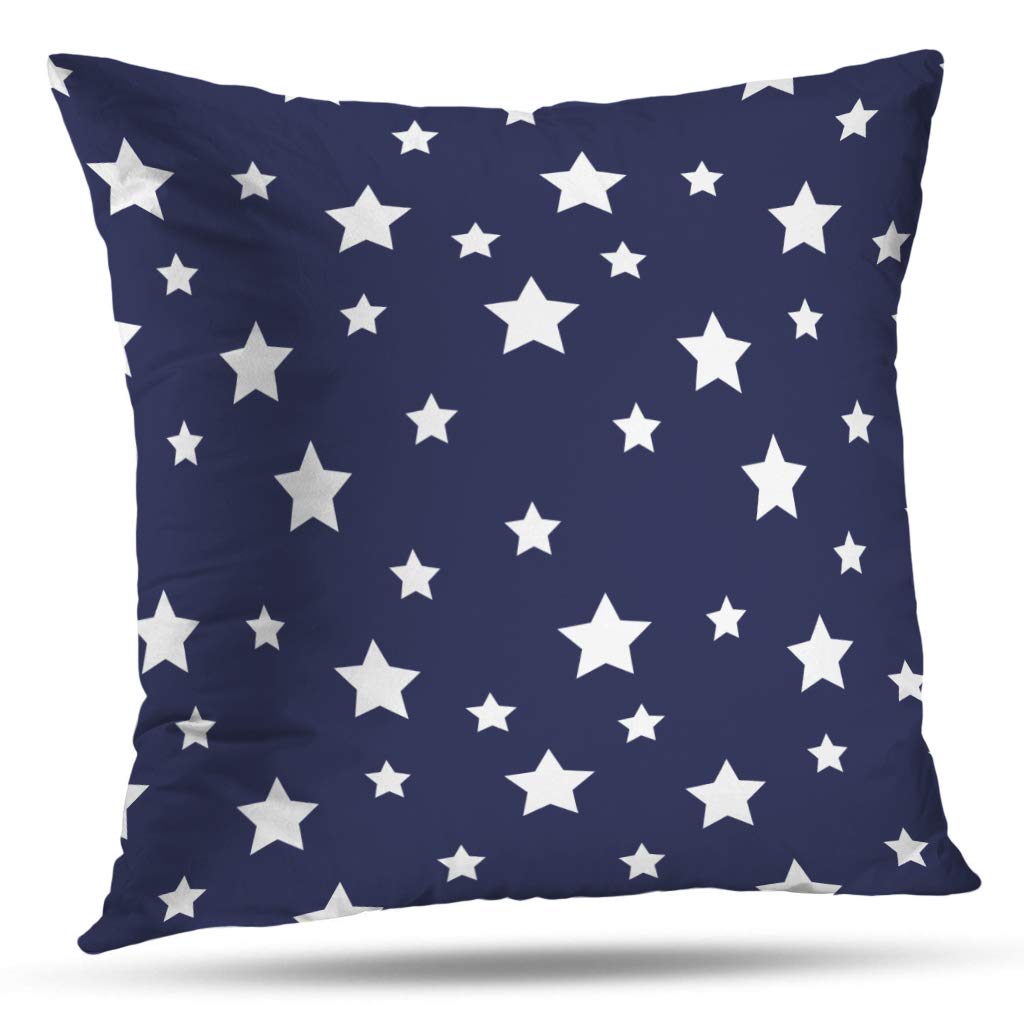 18x18 Inch Patriotic Star Throw Pillow Covers - Blue & White Decorative Couch Pillowcases for Sofa, Bed, Living Room - Perfect for 4th of July, Home Decor & Gifts (Set of 2)