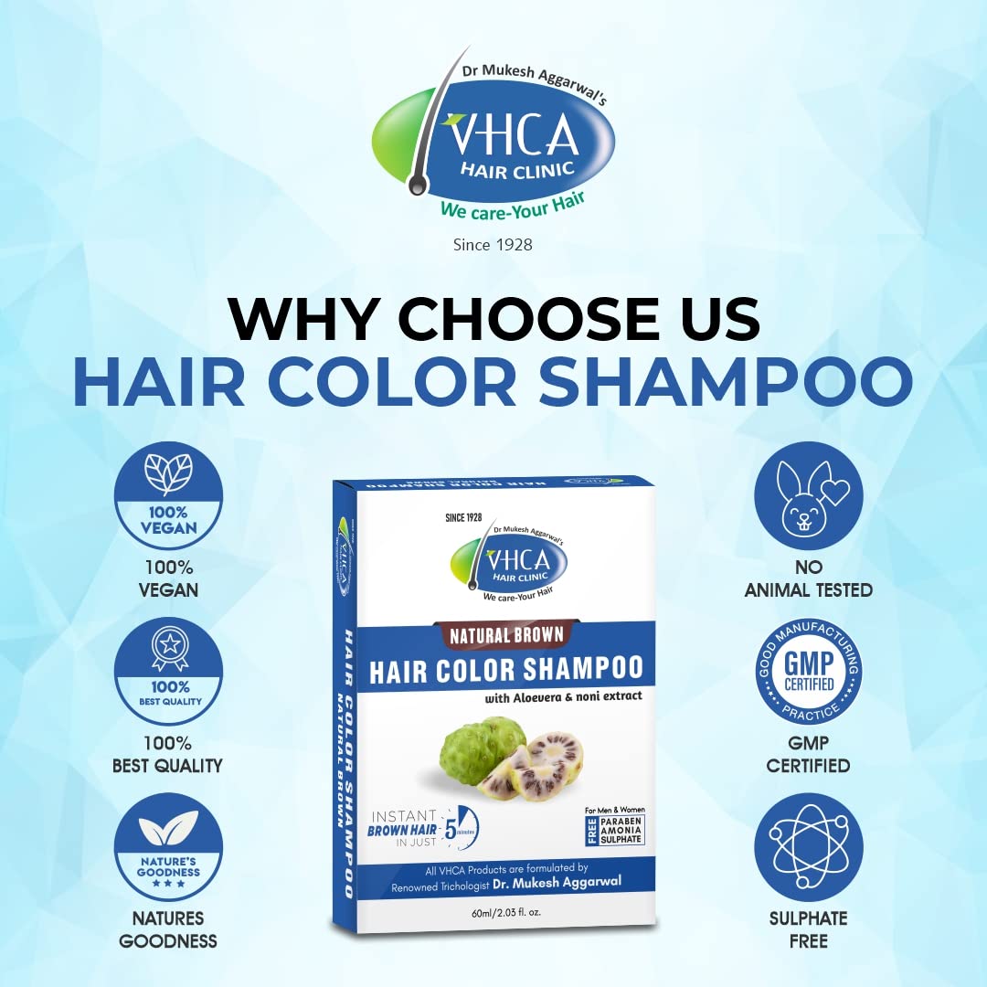 VHCA Natural Brown Beard Color Shampoo for Men - 3 Pack (20ml Each) | Gentle Gray Coverage & Conditioning | Perfect for Home Use, Travel & Daily Grooming