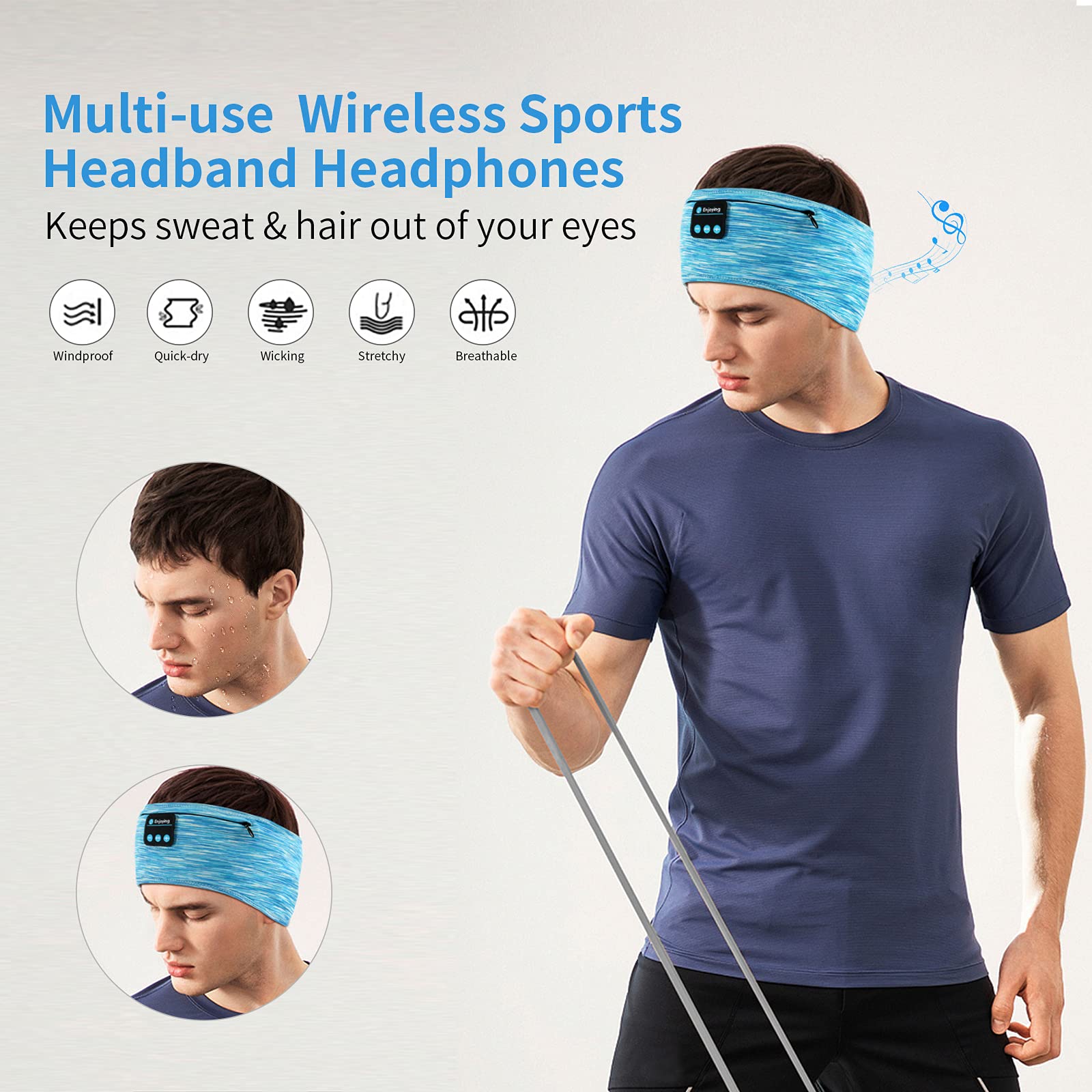 Wireless Sleep Headphones Headband with Zip Pocket - Ultra-Thin HD Stereo Speakers for Side Sleepers | Bluetooth Sports Headphones for Running, Yoga, Meditation & Relaxation (Blue) - Perfect for Nighttime Comfort & Workout Sessions