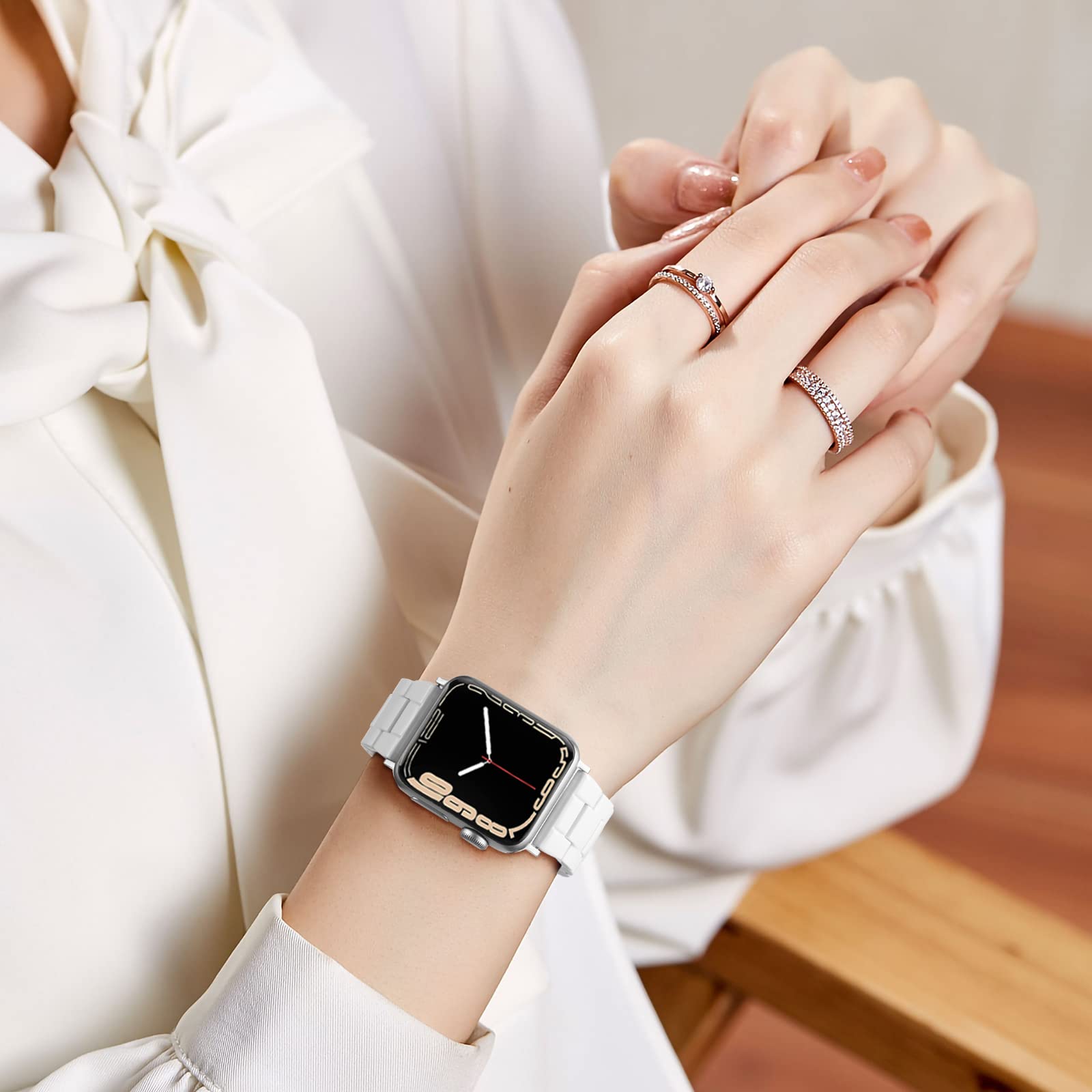 GEAK Resin Apple Watch Band Compatible with 44mm 42mm 45mm - Stylish Lightweight Replacement Bracelet with Stainless Steel Buckle for iWatch Series 7/6/5/4/3/2/1/SE - Perfect for Men & Women, Gym, Work & Everyday Wear (White)