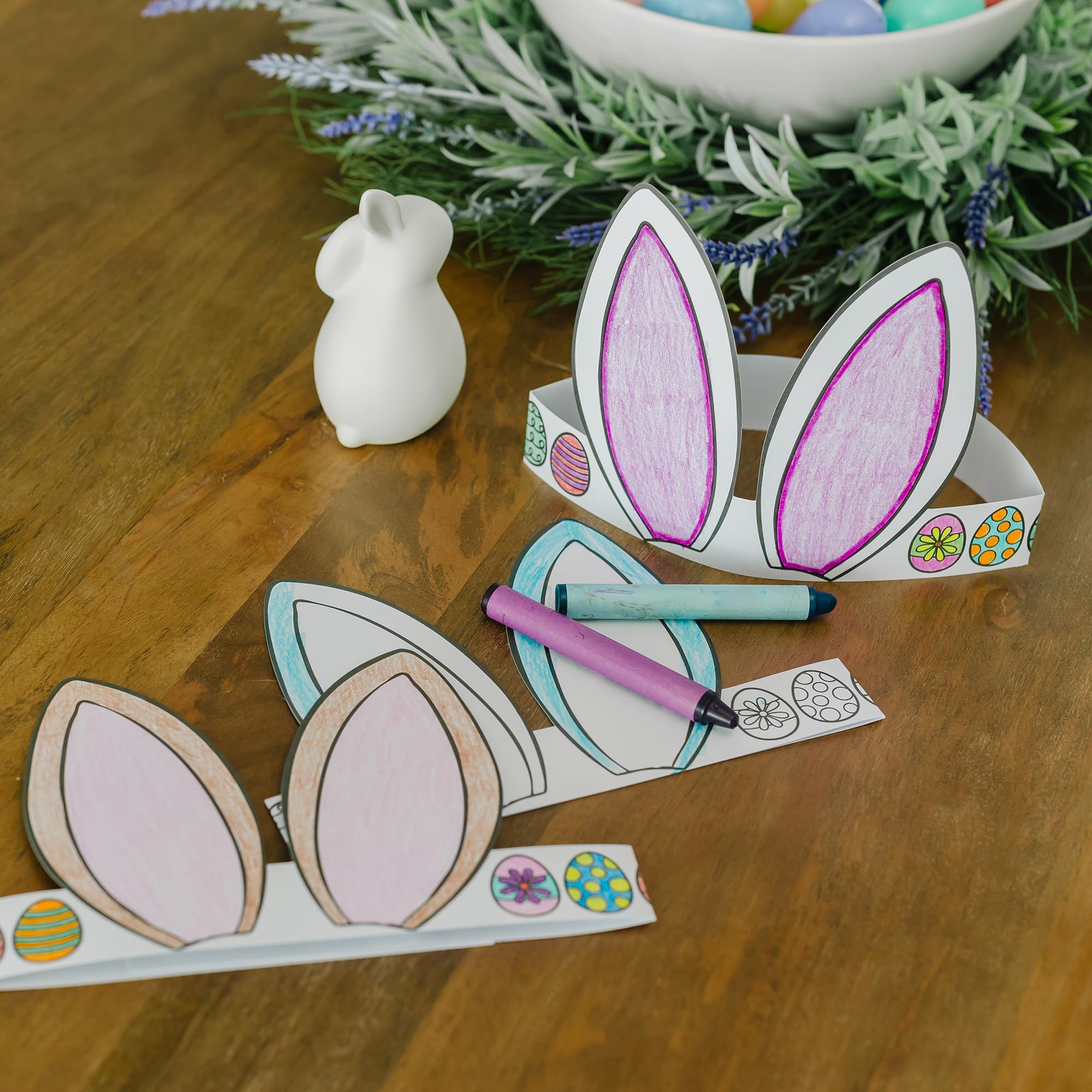 Tiny Expressions - Easter Headband for Kids - Set of 12 DIY Color Your Own Paper Bunny Ears, Easter Egg Hunt Party Crowns, Arts and Crafts Activity for Children - Perfect for Easter Celebrations, Classroom Activities & Birthday Parties