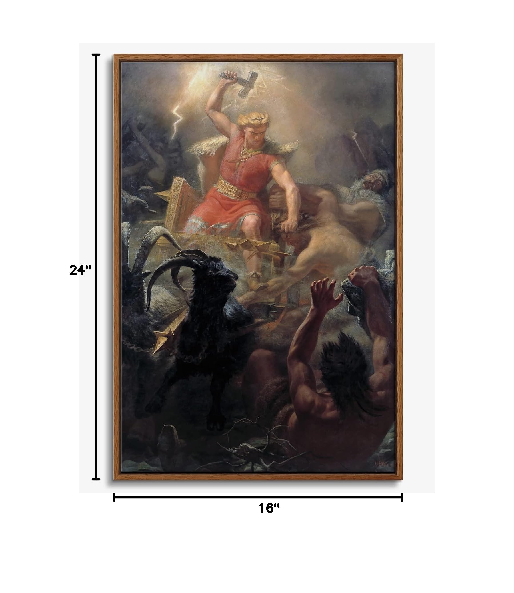 Floating Frame Canvas Print Wall Art - Tor's Fight with The Giants by Marten Eskil Winge - 16x24 Inches - Premium Home Decor for Living Room, Bedroom & Office