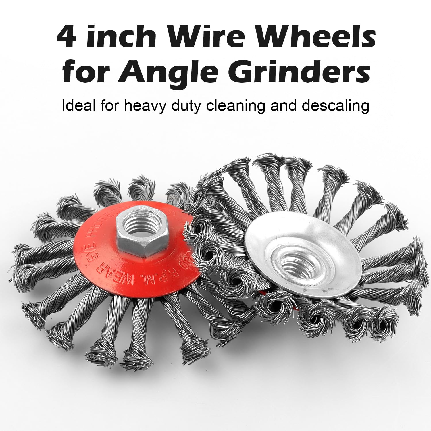 2PCS 4 Inch Angle Grinder Wire Wheel Brush Set - Twist Knotted Coarse Crimped Wire Brush with 5/8