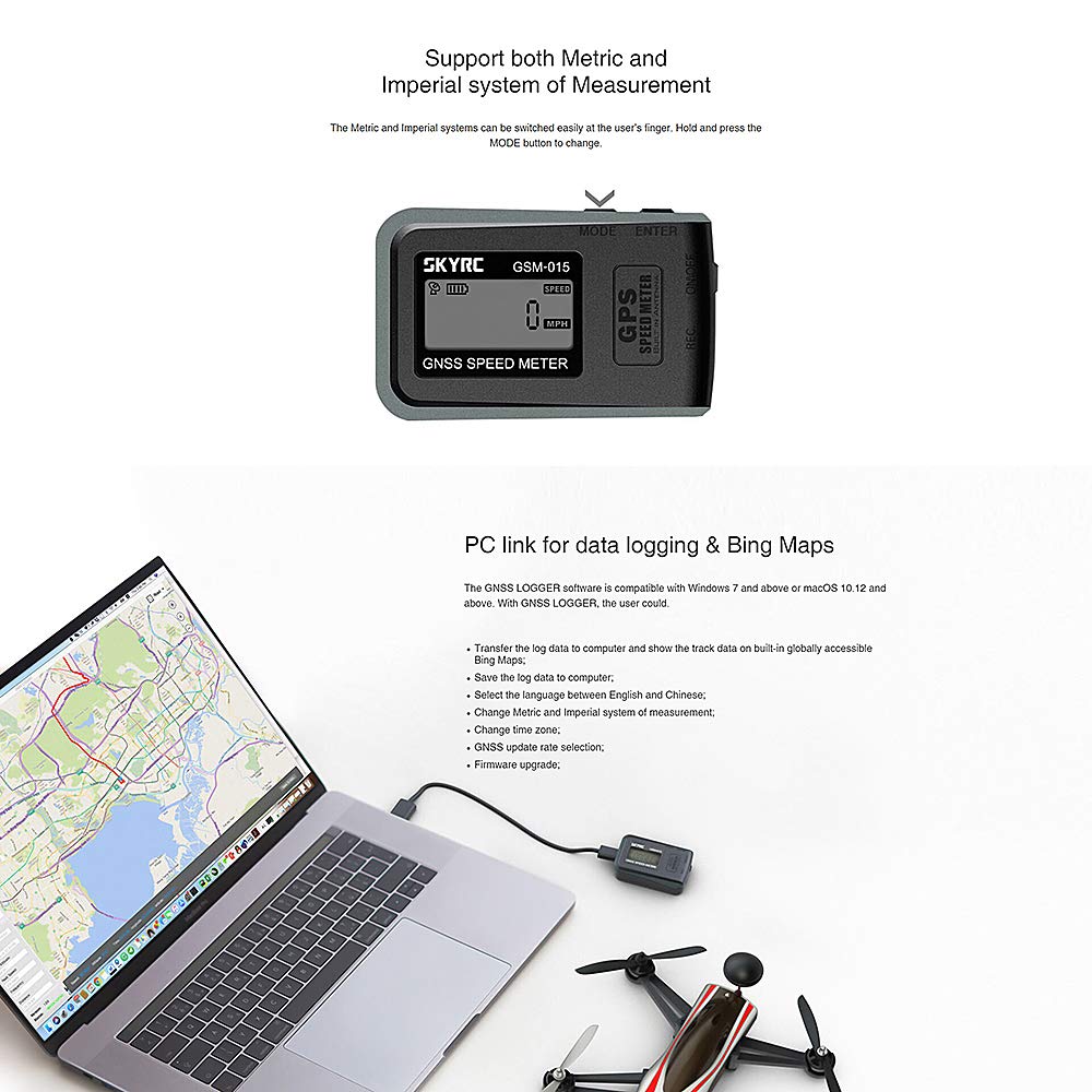 GoolRC GSM-015 GNSS GPS Speed Meter for RC Drones, FPV Multirotor, Quadcopter, Airplane & Helicopter - Accurate Speed Tracking for Racing, Aerial Photography and Drone Performance Testing