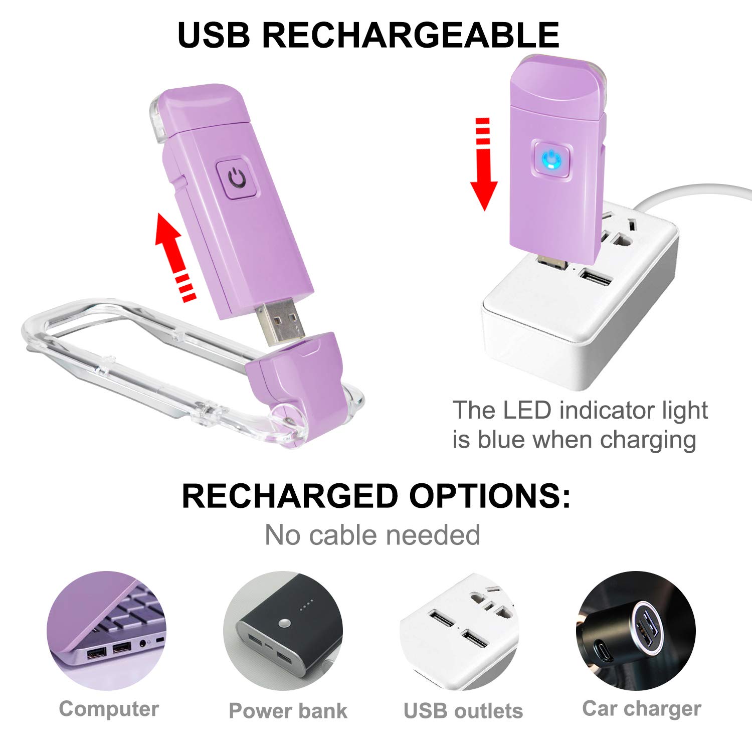 USB Rechargeable LED Book Light with Adjustable Brightness - Clip On Reading Light for Kids & Adults, Eye Protection Bookmark Light for Bedtime Reading, Perfect Gift for Book Lovers (Violet) - Ideal for Night Reading, Studying, Travel and Camping
