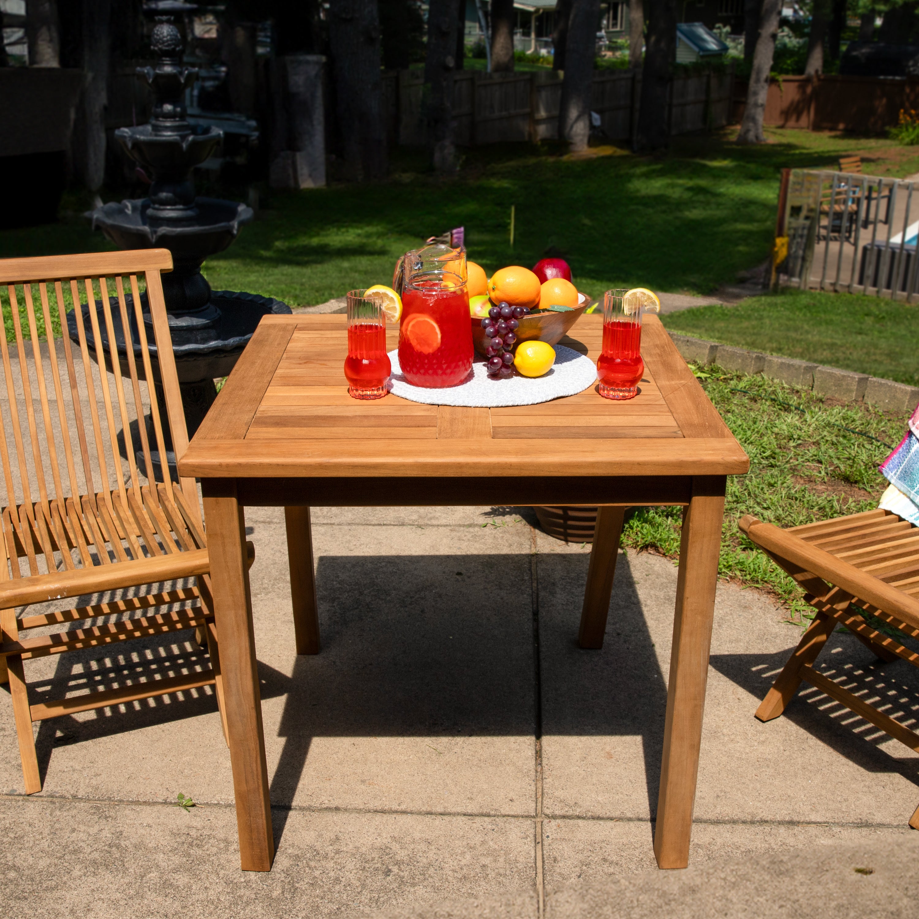 Sunnydaze Teak Square Outdoor Dining Table - Light Stain Finish - 32 Inch - Perfect for Patio, Garden, and Backyard Dining