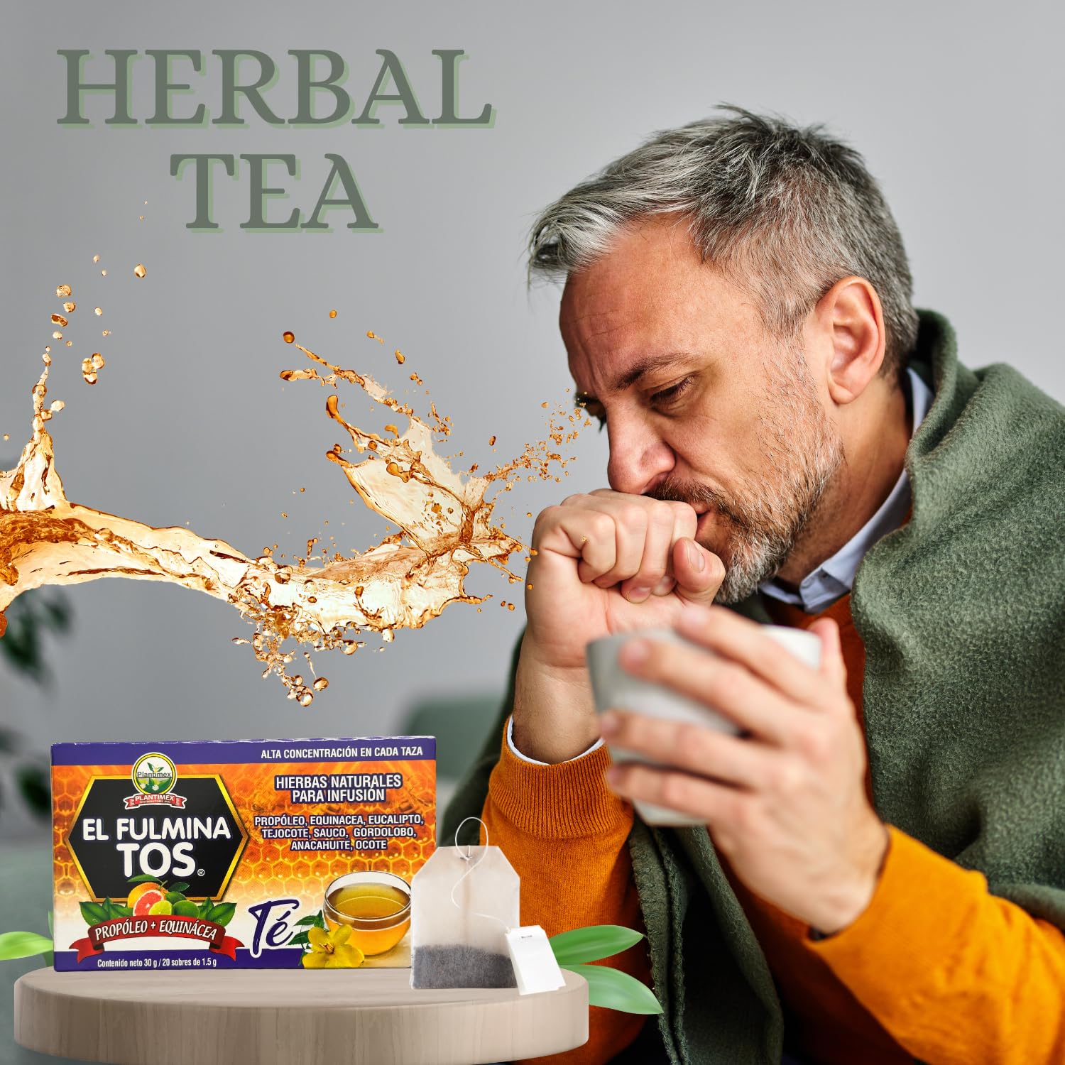 El Fulmina Cough Relief Tea with Propolis & Echinacea (30 Bags) - Herbal Immune Support for Cold & Flu Season - Perfect for Soothing Throat & Boosting Immunity