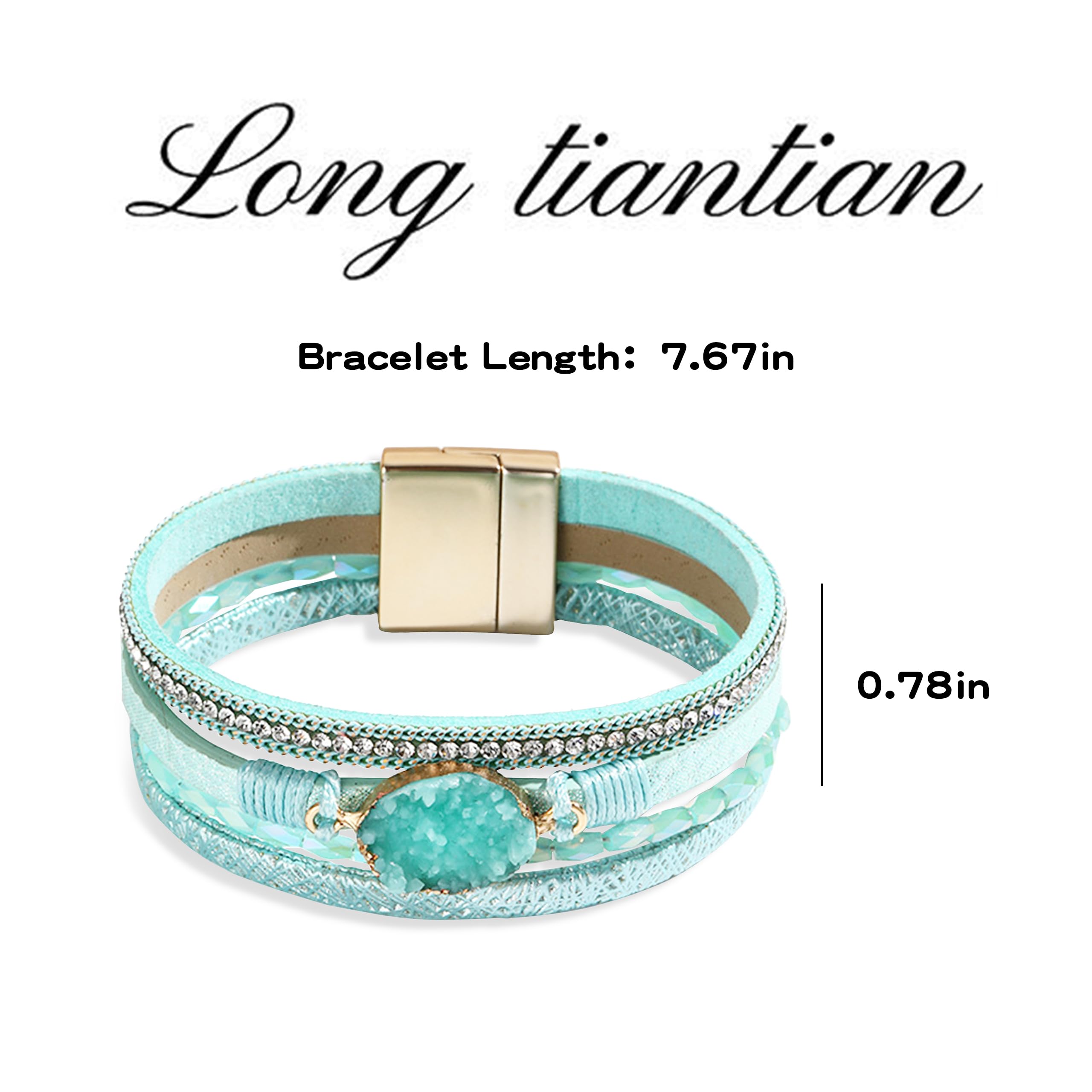Trendy Blue Leather Wrap Bracelet for Women - Stackable Western Cuff Bracelet, Multi-Layer Boho Jewelry for Everyday Wear & Casual Outfits
