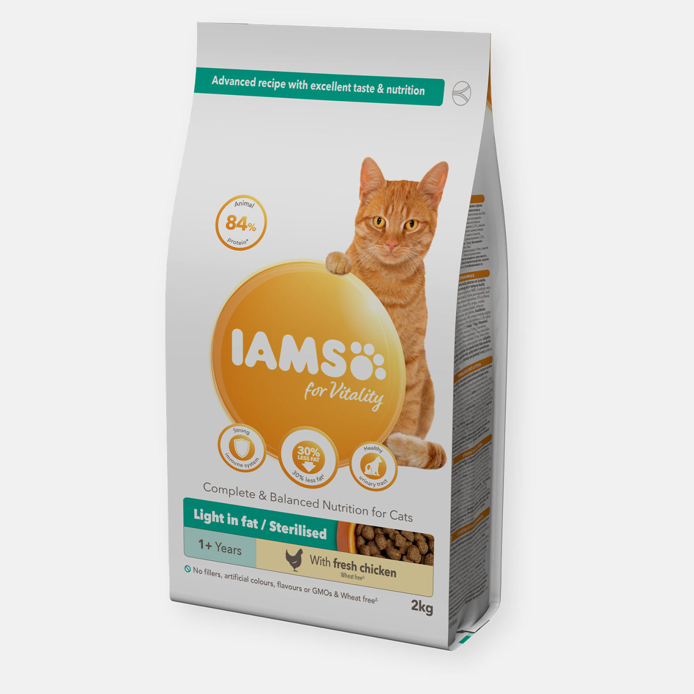 IAMS Vitality Light/Sterilized Dry Cat Food with Fresh Chicken - 2KG Bag for Weight Management & Healthy Digestion | Perfect for Indoor Cats & Senior Felines