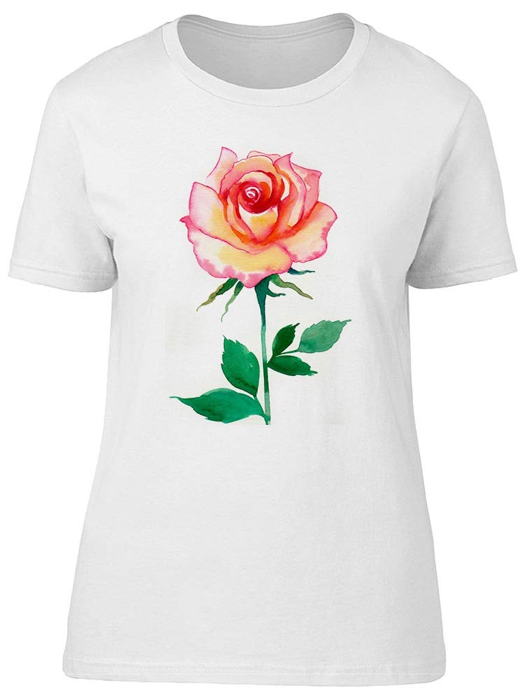 Women's Simple Watercolor Peach Rose T-Shirt - Soft Cotton Casual Tee for Everyday Wear, Summer Outfits & Layering