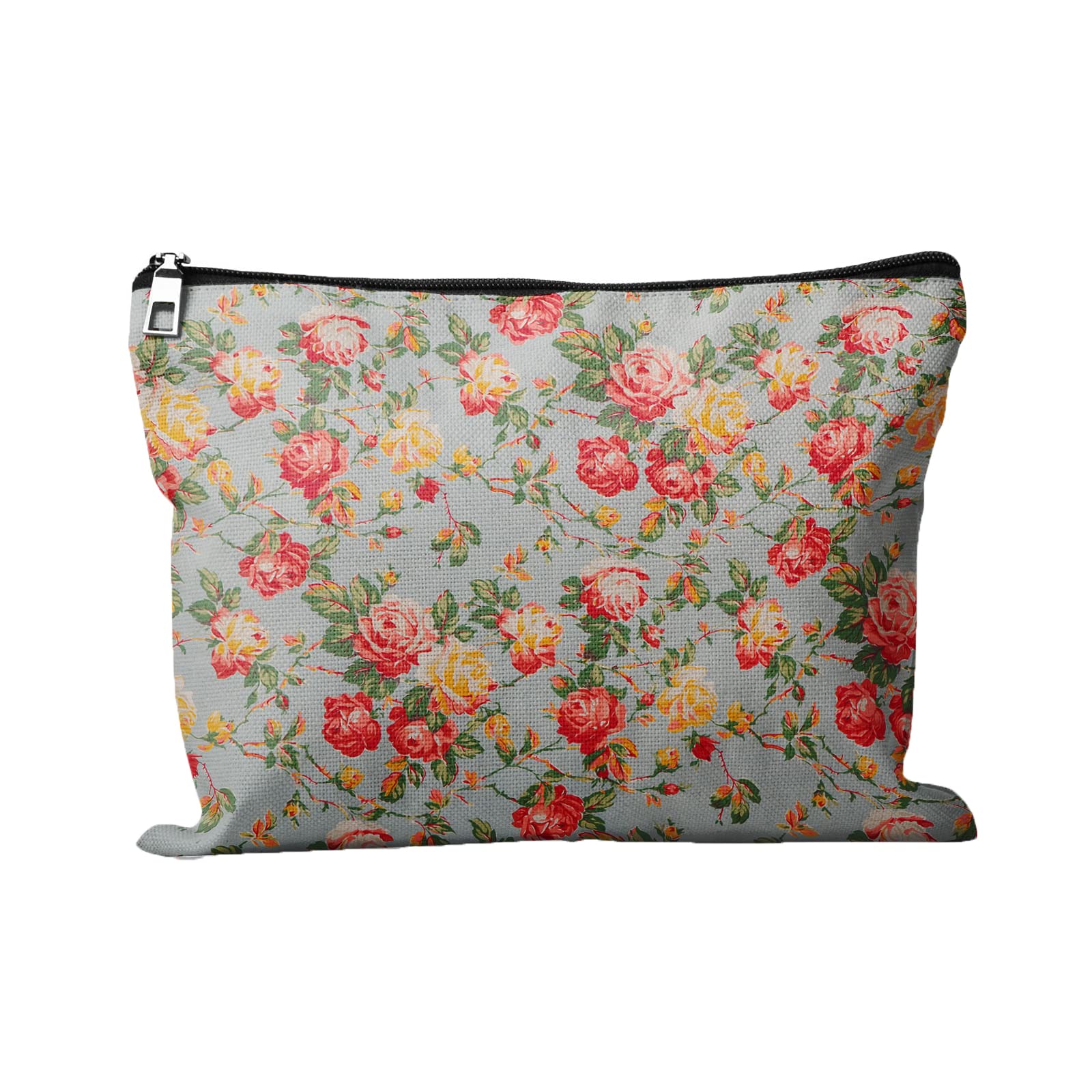 Vintage Floral Watercolor Makeup Bag - Large Cosmetic Pouch for Women & Girls (10×8Inch) - Perfect for Travel & Daily Organizer