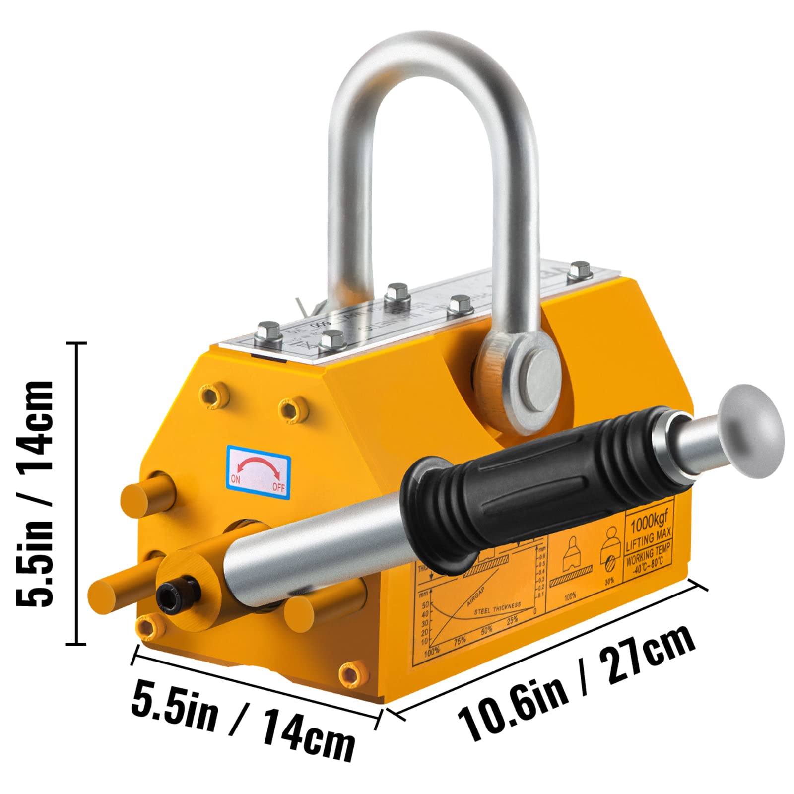 2200lbs Permanent Magnetic Lifter - 1000KG Heavy Duty Steel Lifting Magnet with Handle for Shop Crane, Material Handling & Equipment Lifting - Perfect for Warehouse, Construction Site & Metal Fabrication