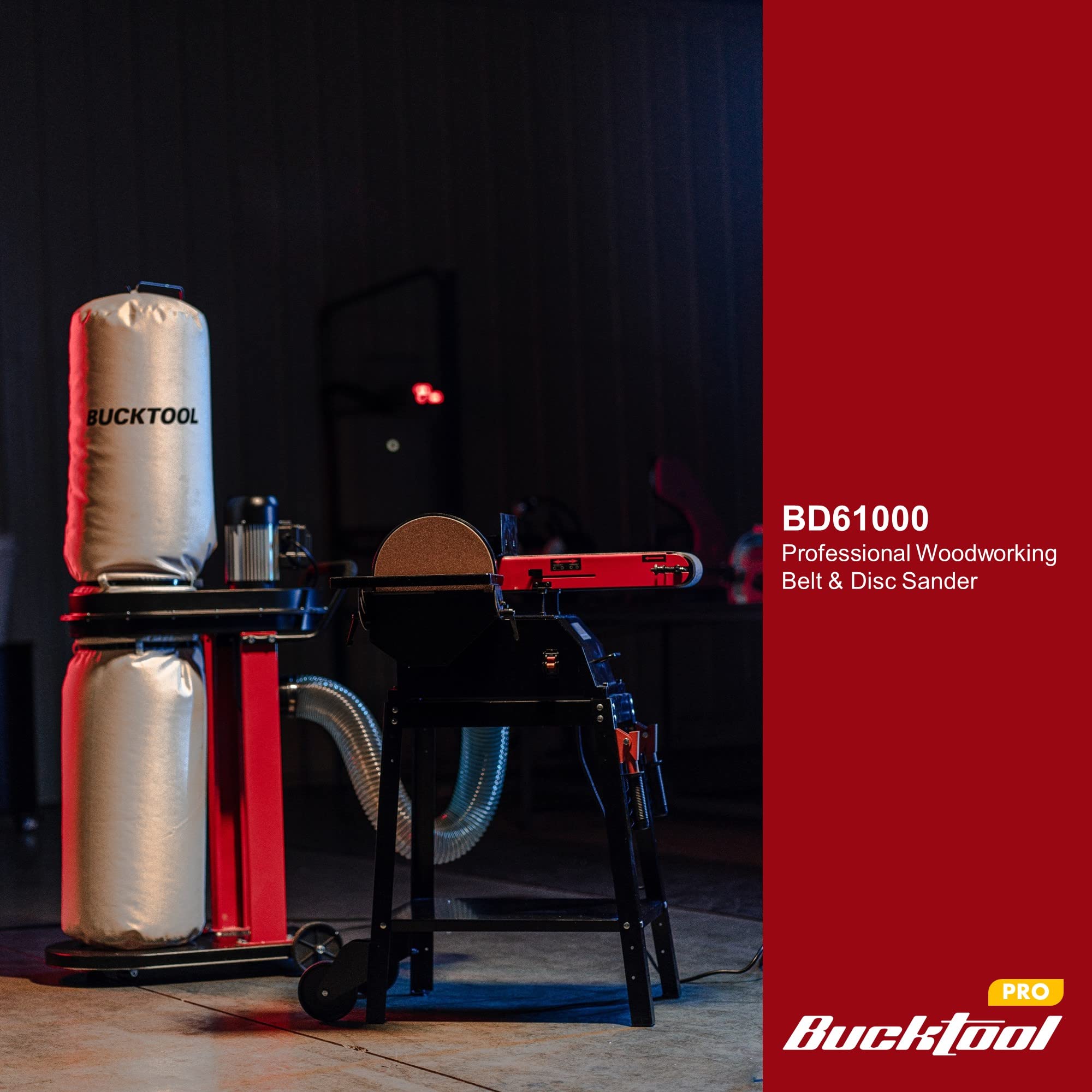 BUCKTOOL BD61000 1.5HP Heavy Duty Bench Belt & Disc Sander - 6