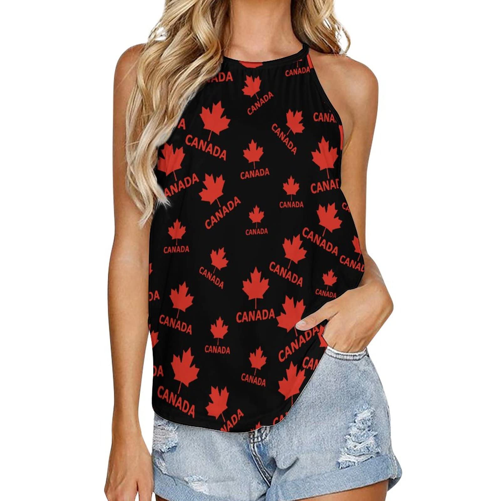 BAIKUTOUAN Women's Canada Flag Maple Leaf Sleeveless Tank Top - Trendy Summer T-Shirt for Casual Wear, Outdoor Activities & Patriotic Events