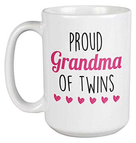 Proud Grandma of Twins Coffee Mug - 15oz Ceramic Tea Cup with Heartwarming Design - Perfect Gift for Grandmothers, Mother's Day & Family Celebrations