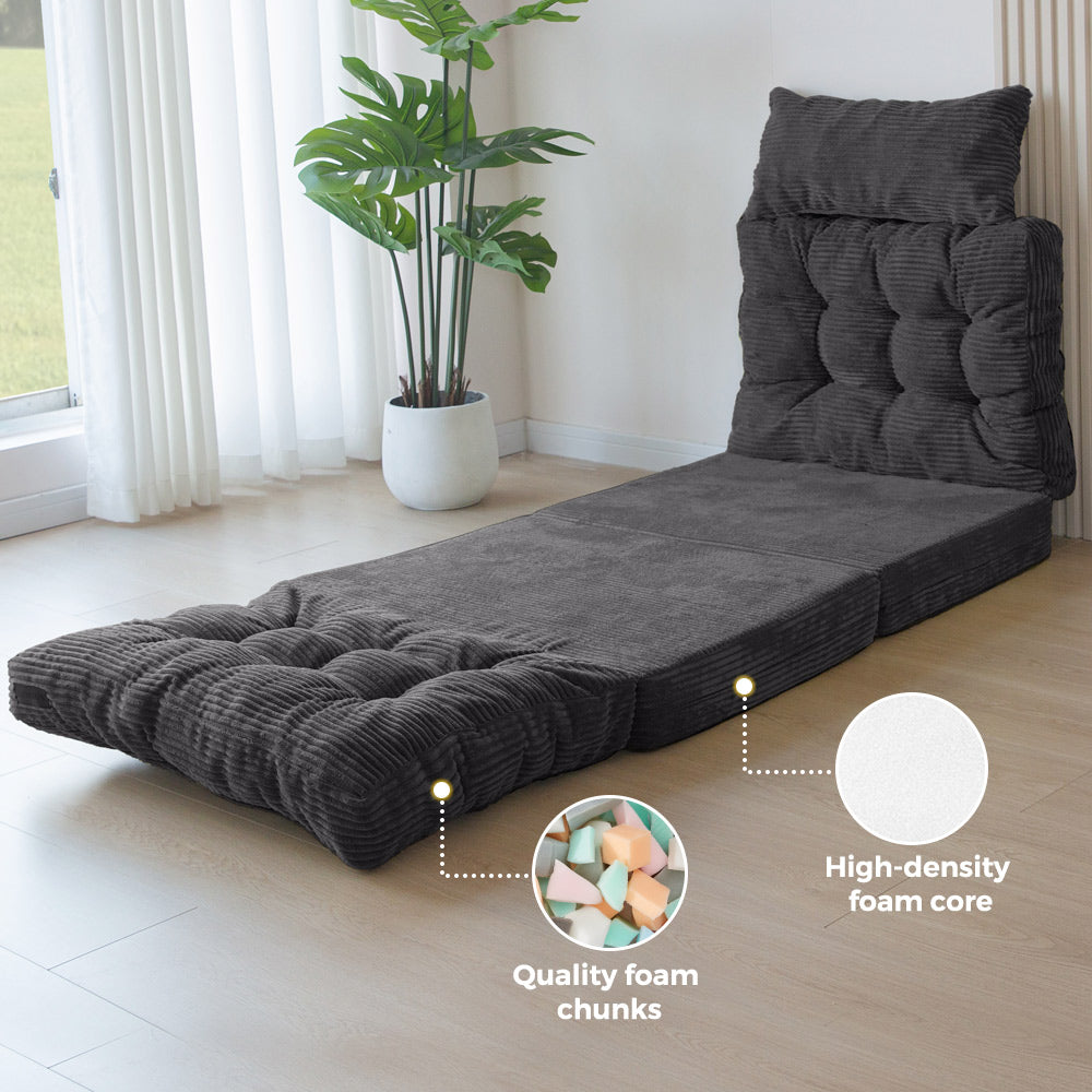 MAXYOYO Tufted Bean Bag Sofa Bed with Pillows - Foldable Floor Couch for Living Room, Bedroom & Dorm - Dark Grey - Perfect for Lounging, Gaming & Relaxation