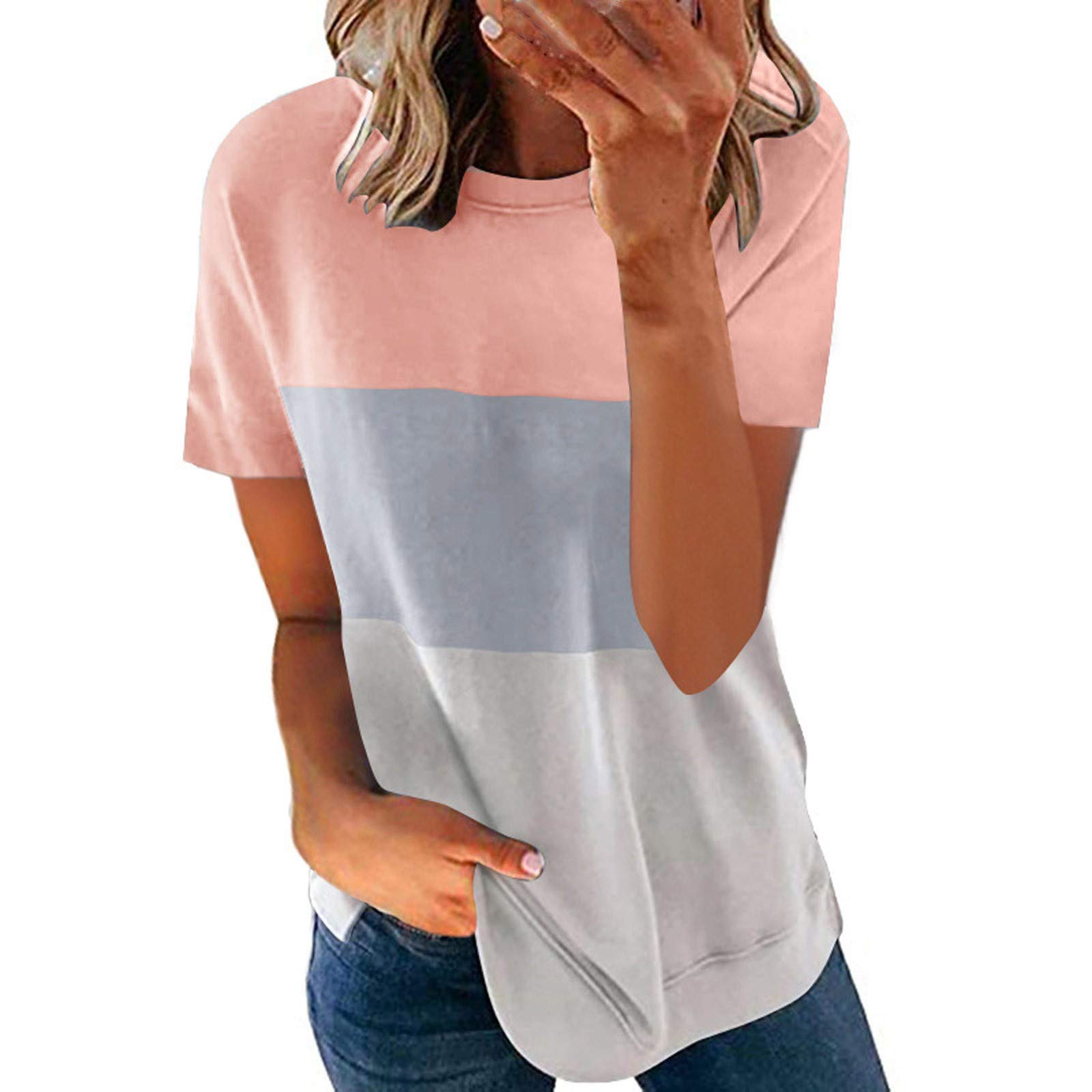 Women's Cute Short Sleeve T-Shirts - Striped Color Block & Leopard Print Casual & Workout Tops | Perfect for Gym, Office & Everyday Wear
