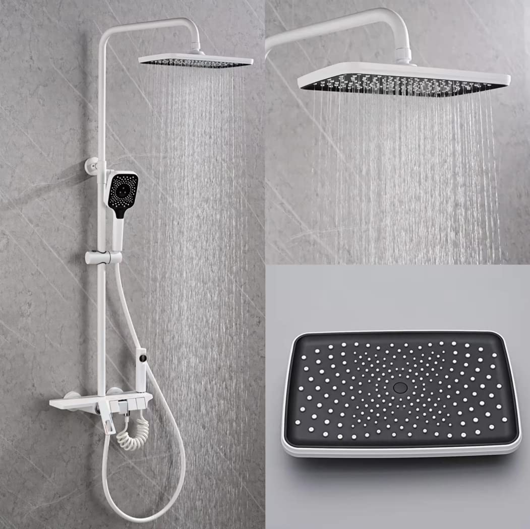 Premium Wall Mounted Shower System - White Rain Shower Combo with Piano Key Trim, 10