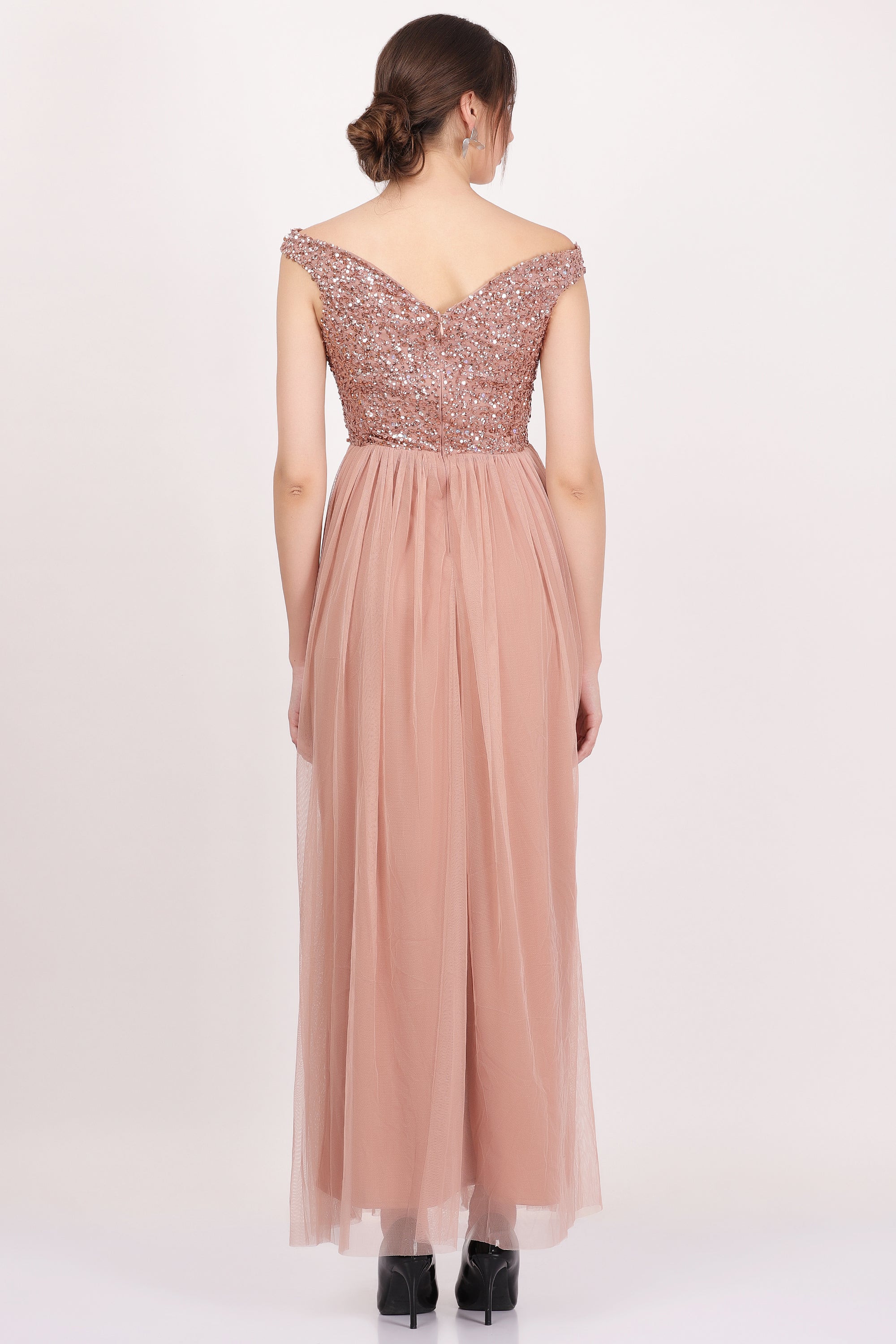 Nina Taupe Embellished Bridesmaid Maxi Dress - Elegant Formal Gown for Weddings, Prom & Special Occasions